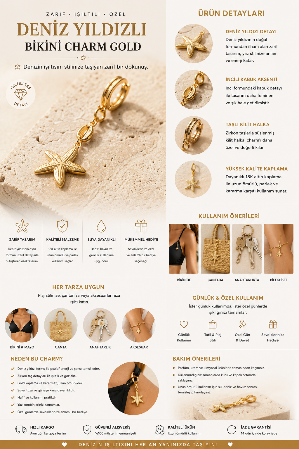 Deniz Yıldızlı Bikini Charm Gold