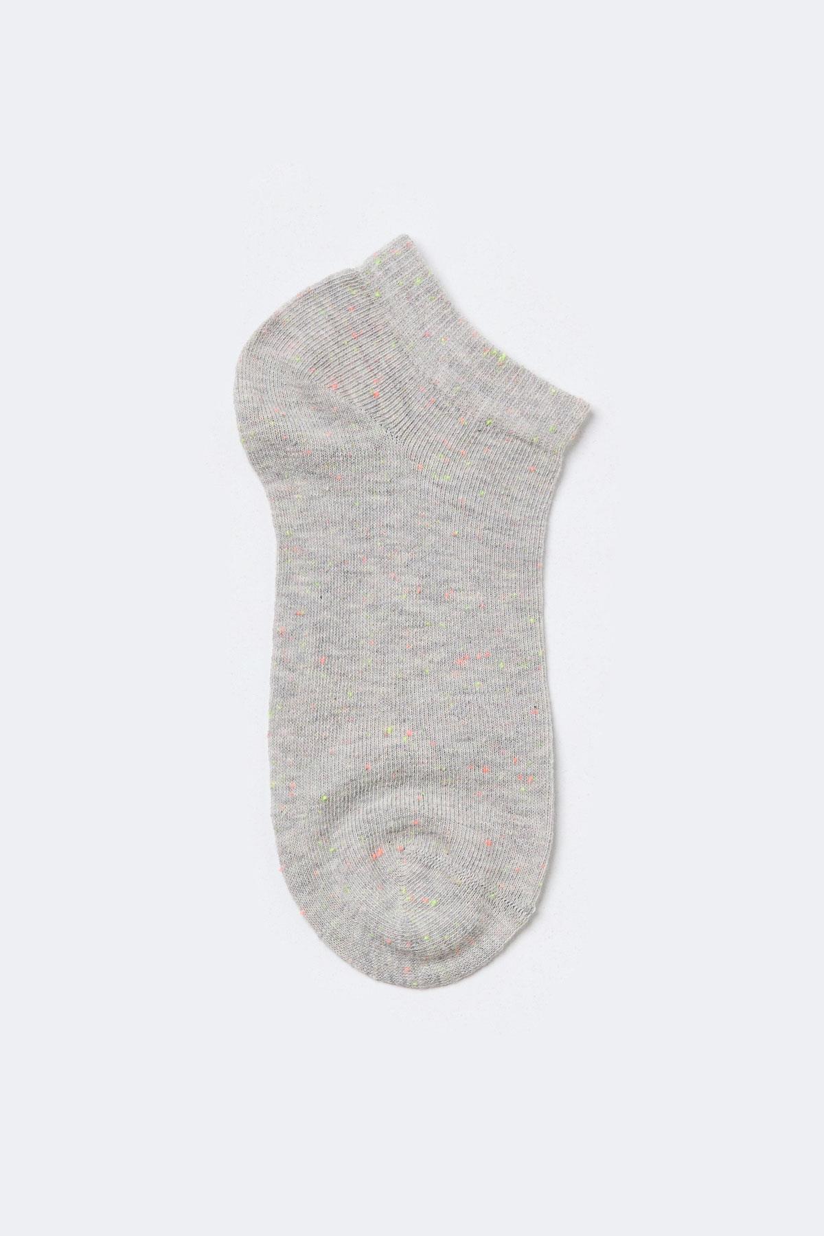 Desenli Unısex Step Çorap Gri-Melanj.