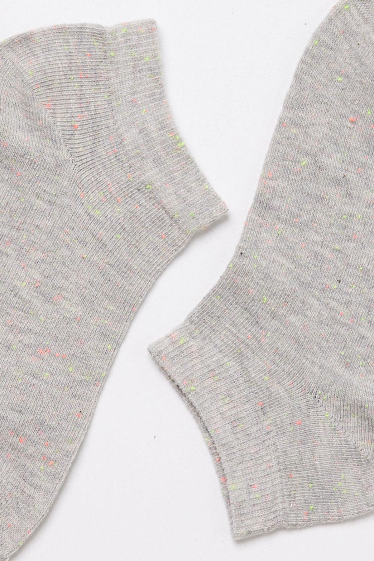 Desenli Unısex Step Çorap Gri-Melanj.