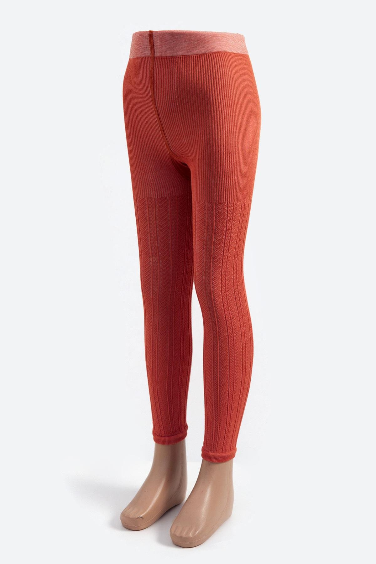 Turuncu renkli viskon kumaşlı desenli çocuk tayt