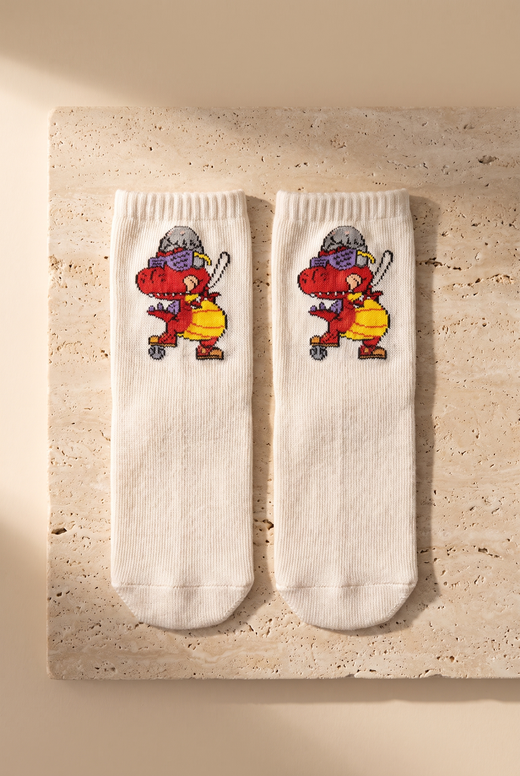 Dinosaur Patterned Ecru Children's Socks