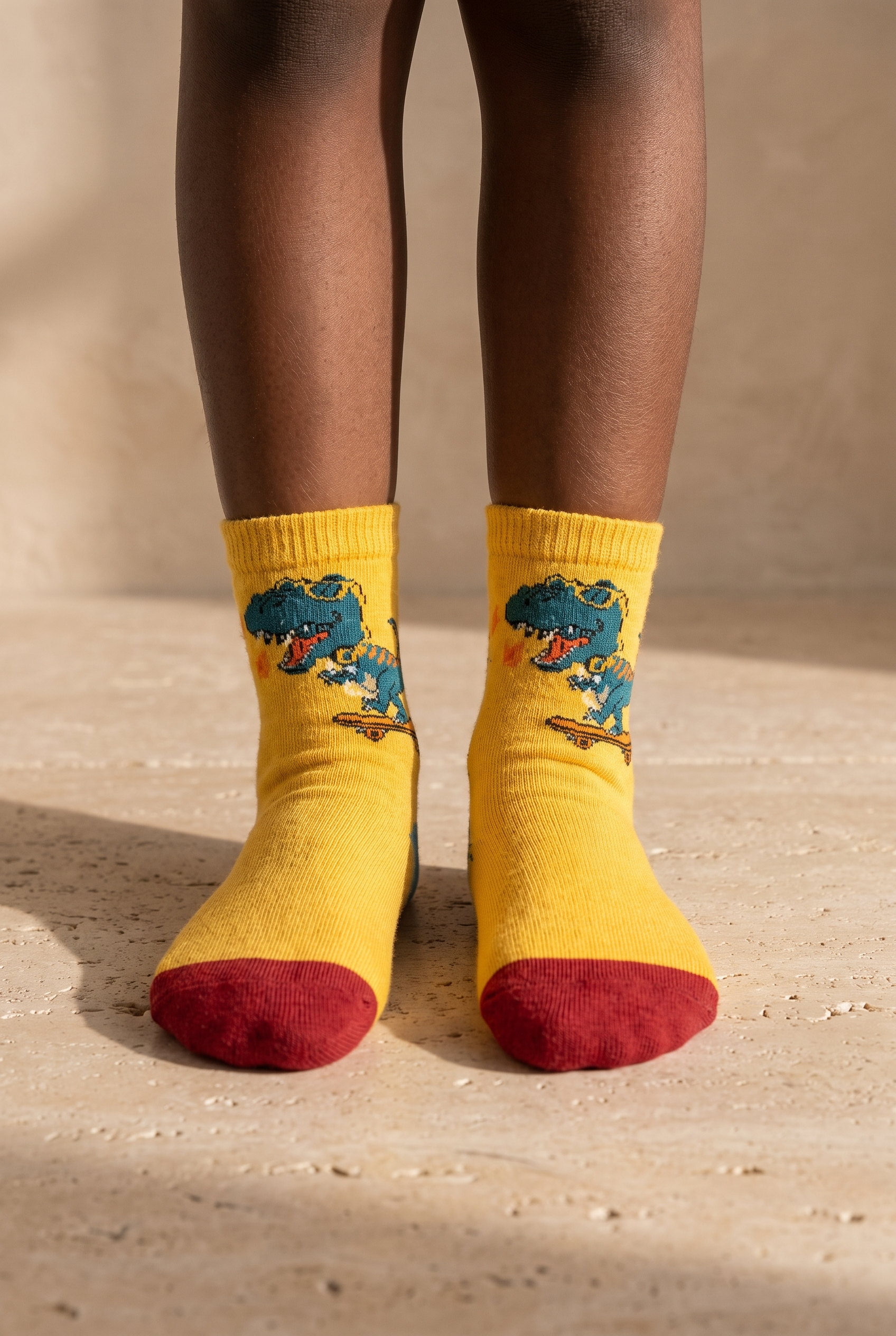 Dinosaur Patterned Yellow Children's Socks