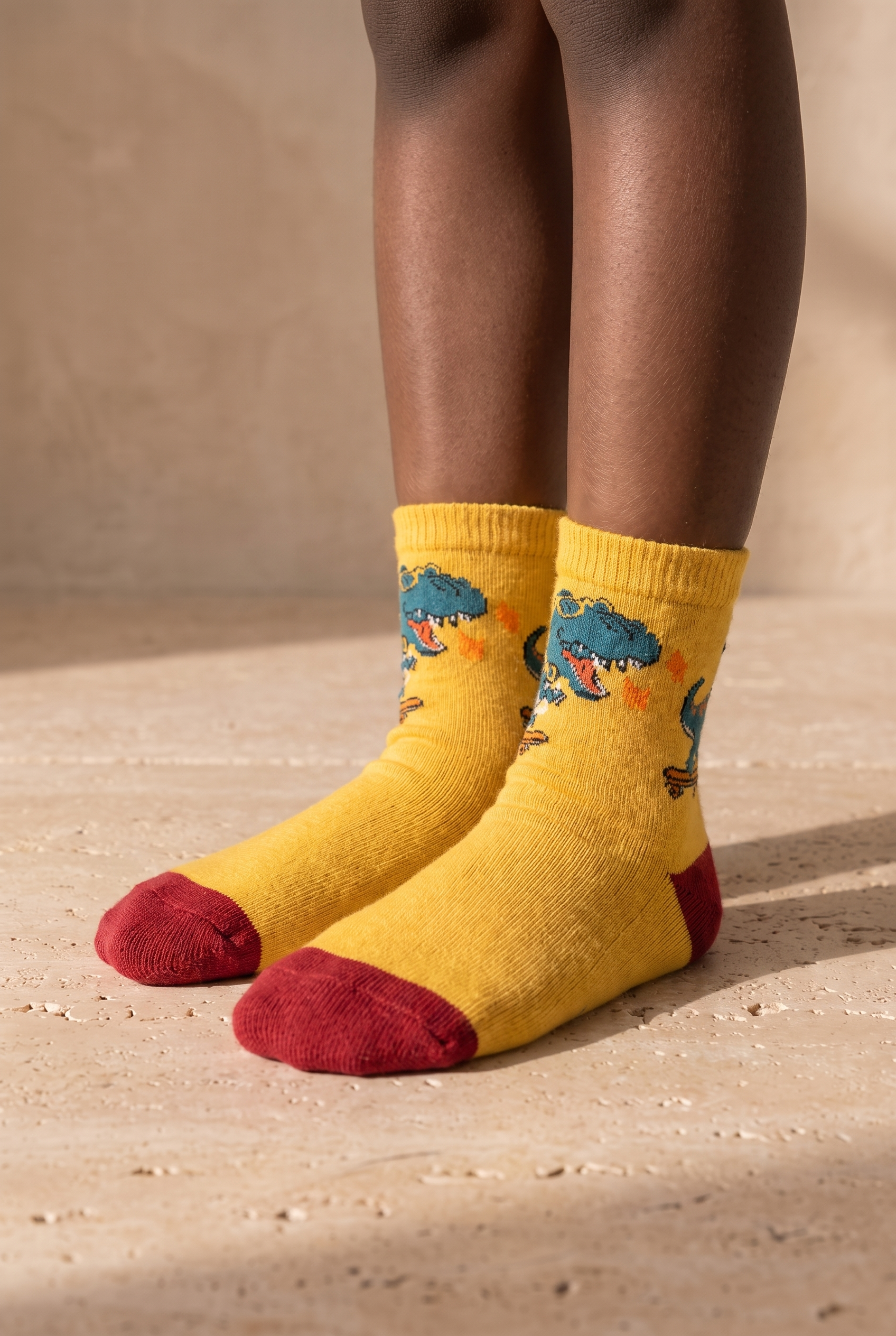 Dinosaur Patterned Yellow Children's Socks