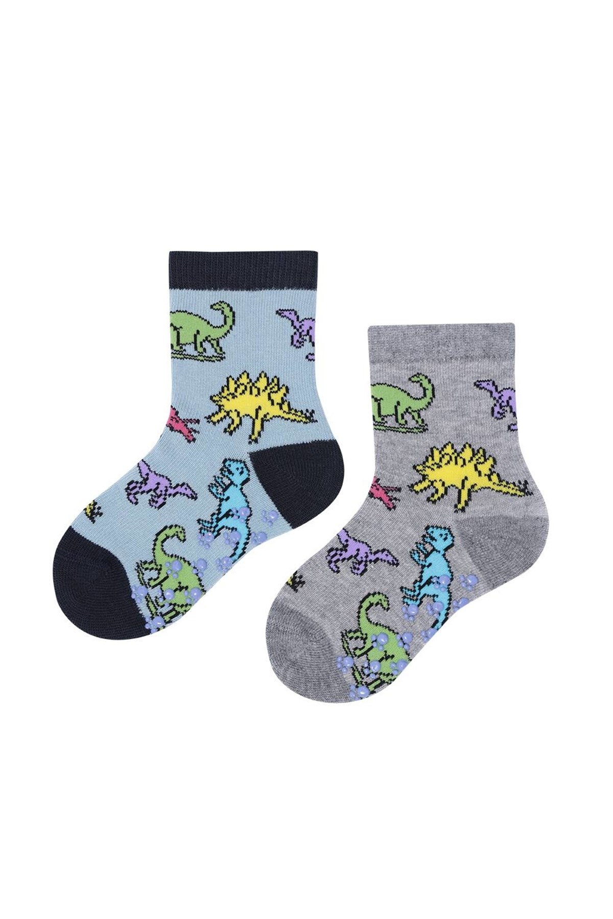 Dinosaurs Bebek Soket 2'li-Gri-Melanj./  Koyu Mavi