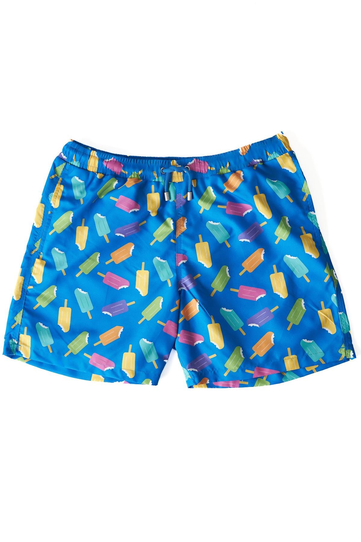 Dondurma Desen Erkek Deniz Şortu MAVİ