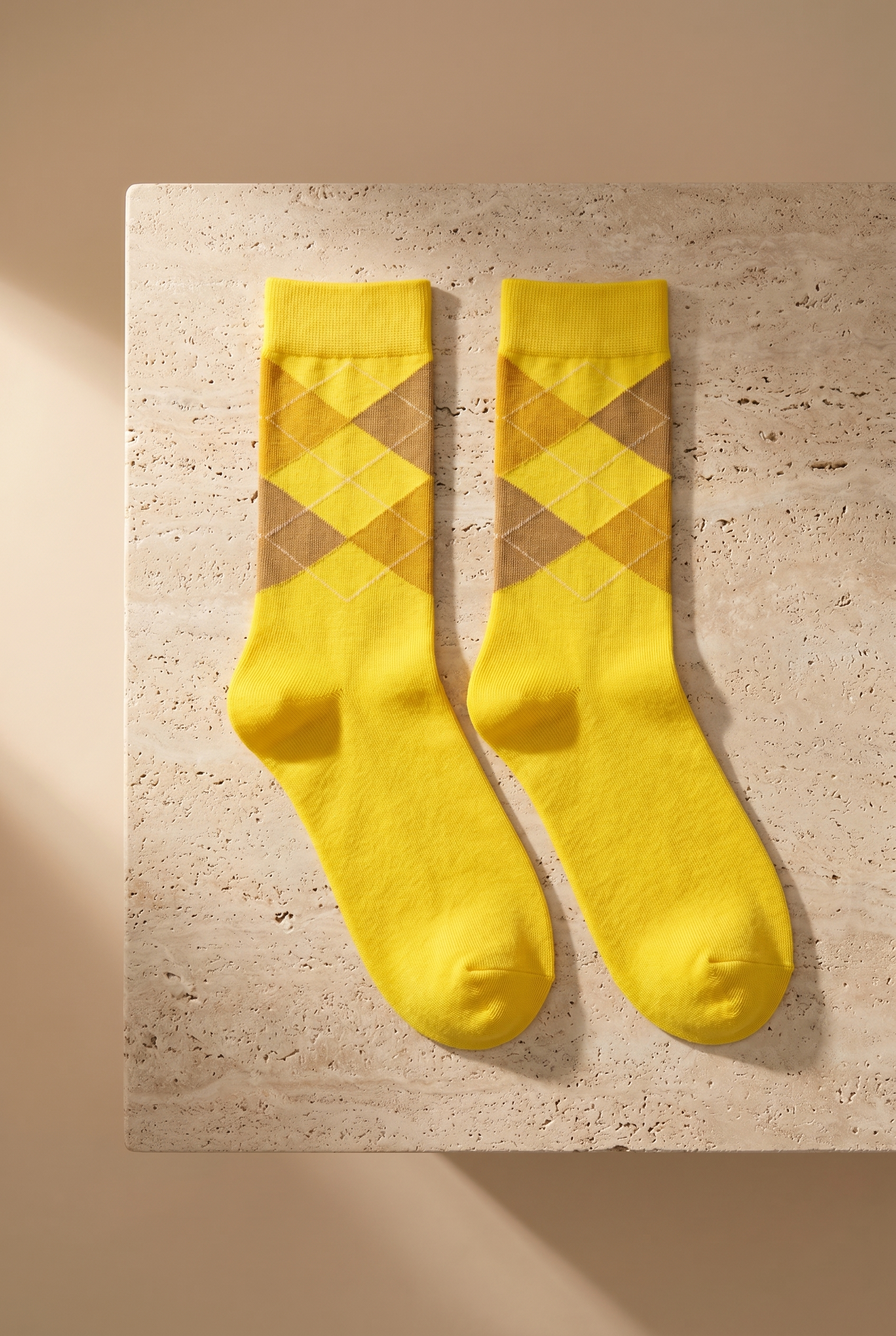 Plaid Patterned Cotton Women's Socks Yellow
