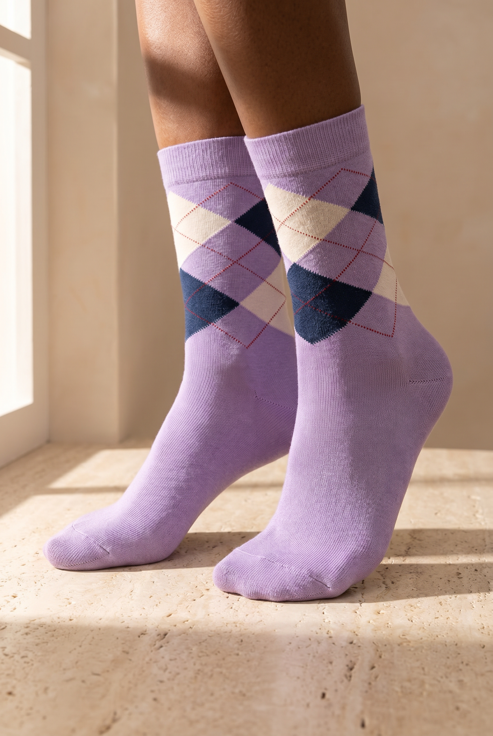 Plaid Patterned Cotton Women's Socks Purple