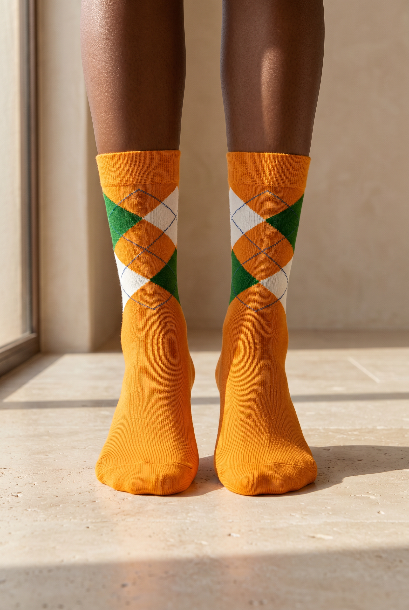 Plaid Patterned Cotton Women's Socks Orange
