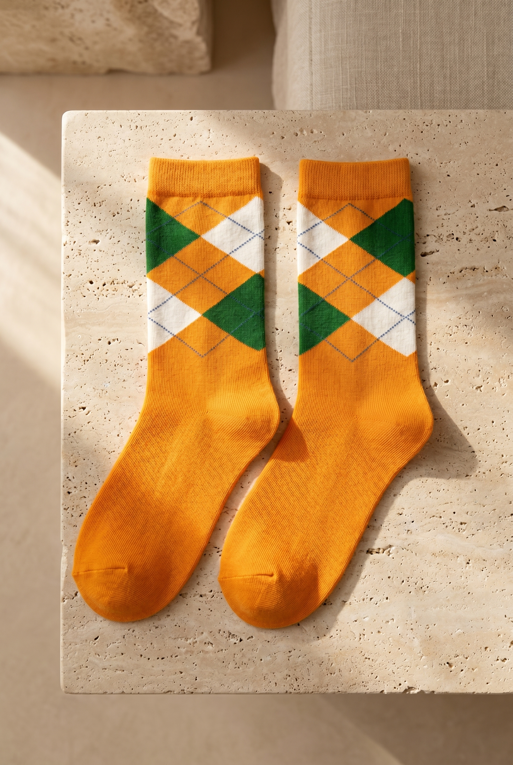 Plaid Patterned Cotton Women's Socks Orange