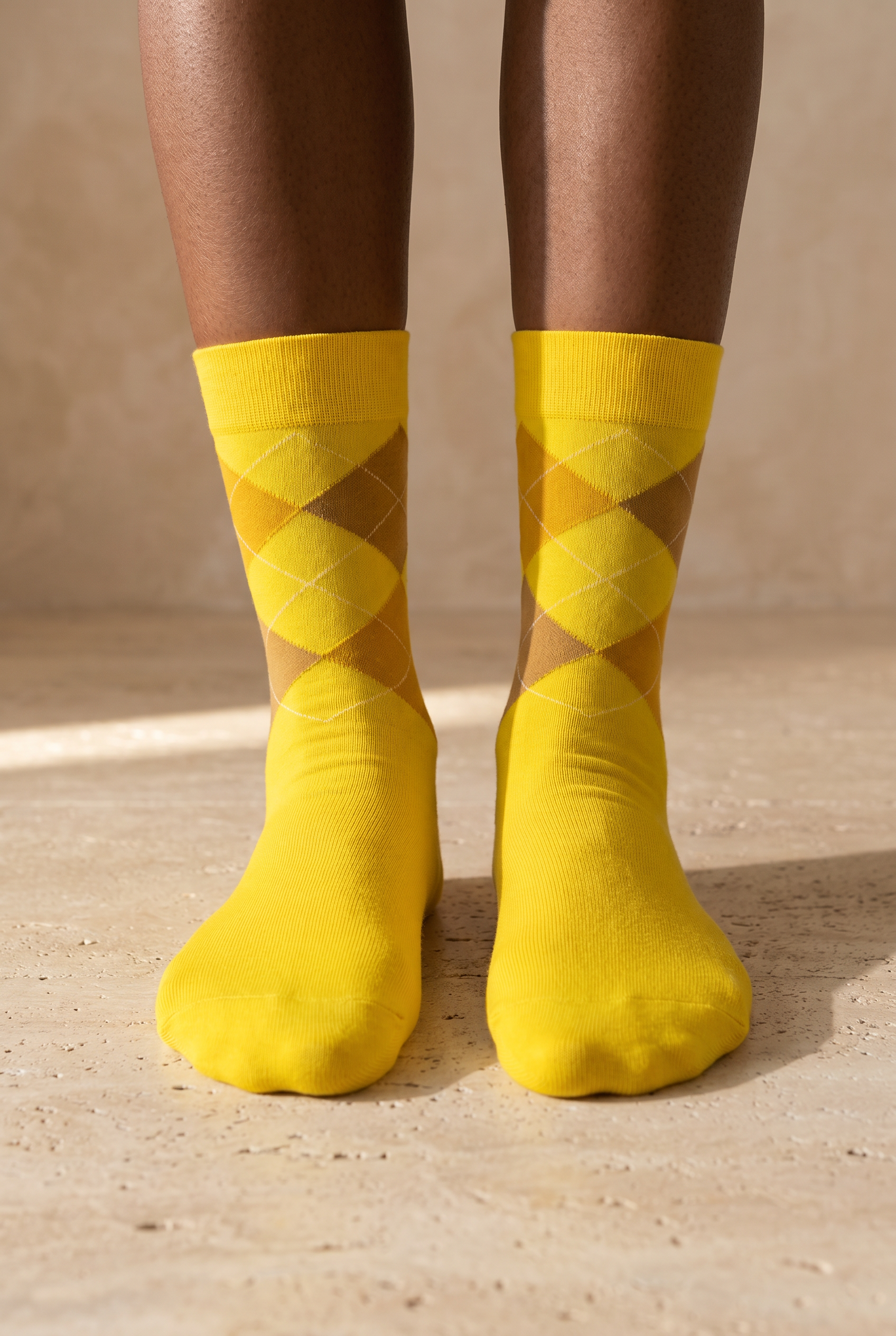 Plaid Patterned Cotton Women's Socks Yellow