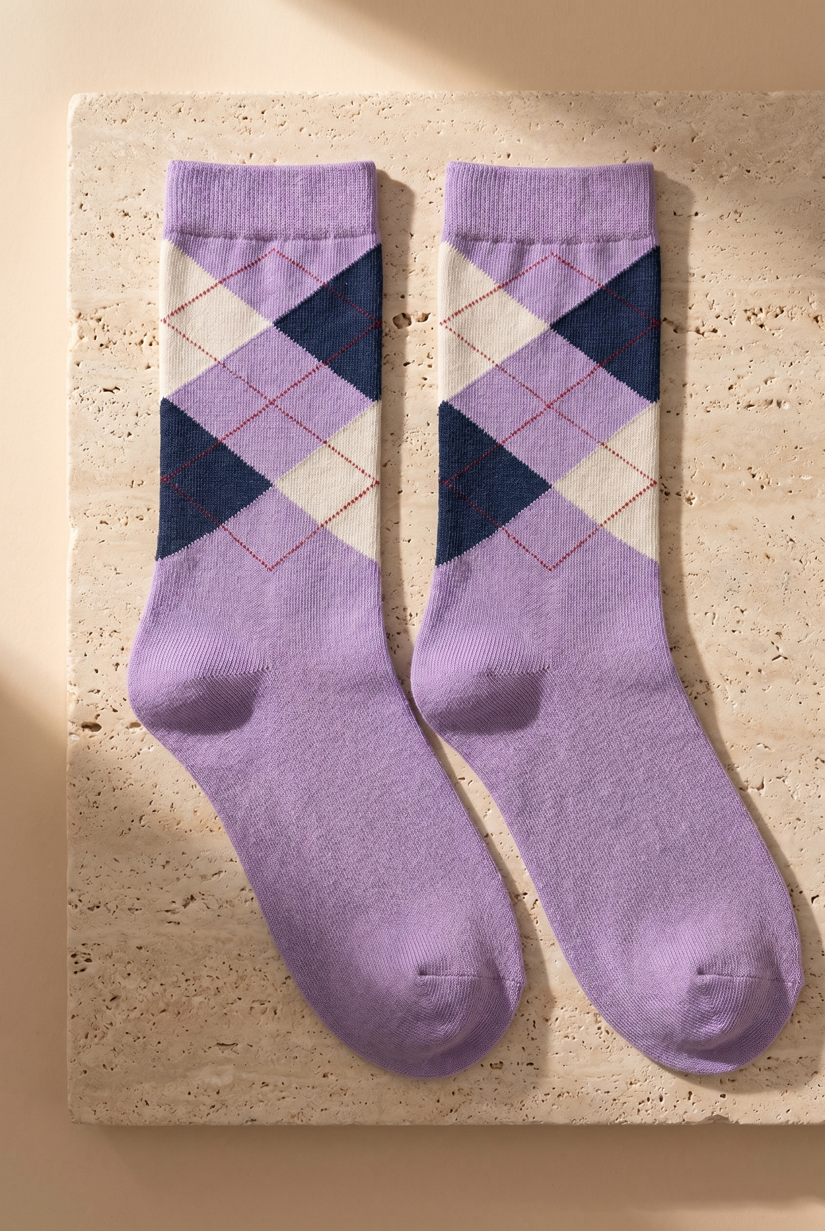 Plaid Patterned Cotton Women's Socks Purple