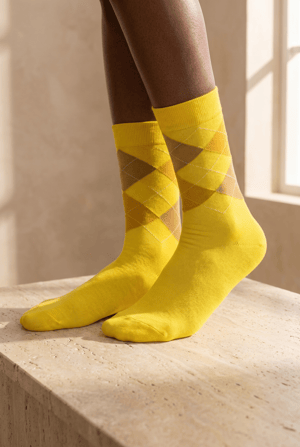 Plaid Patterned Cotton Women's Socks Yellow