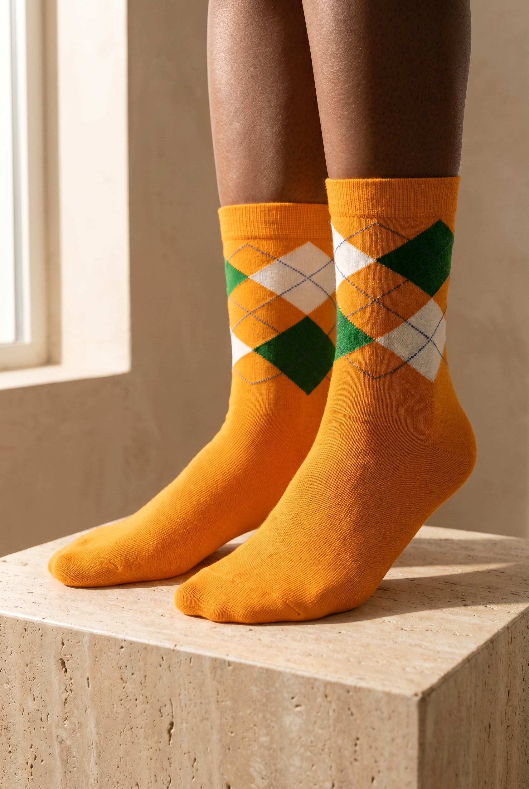 Plaid Patterned Cotton Women's Socks Orange