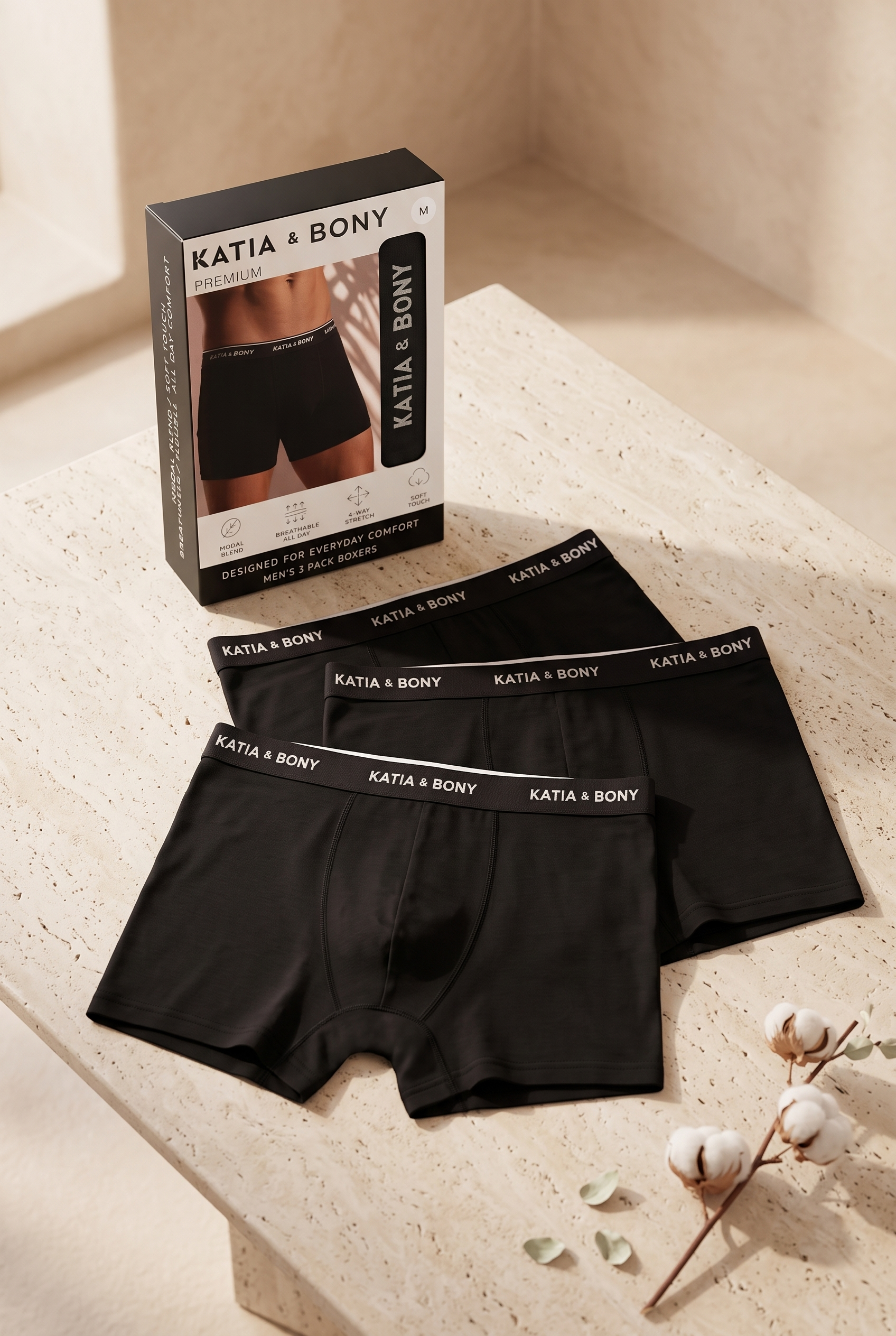 Erkek 3'lü Kutulu Basic Modal Boxer Siyah