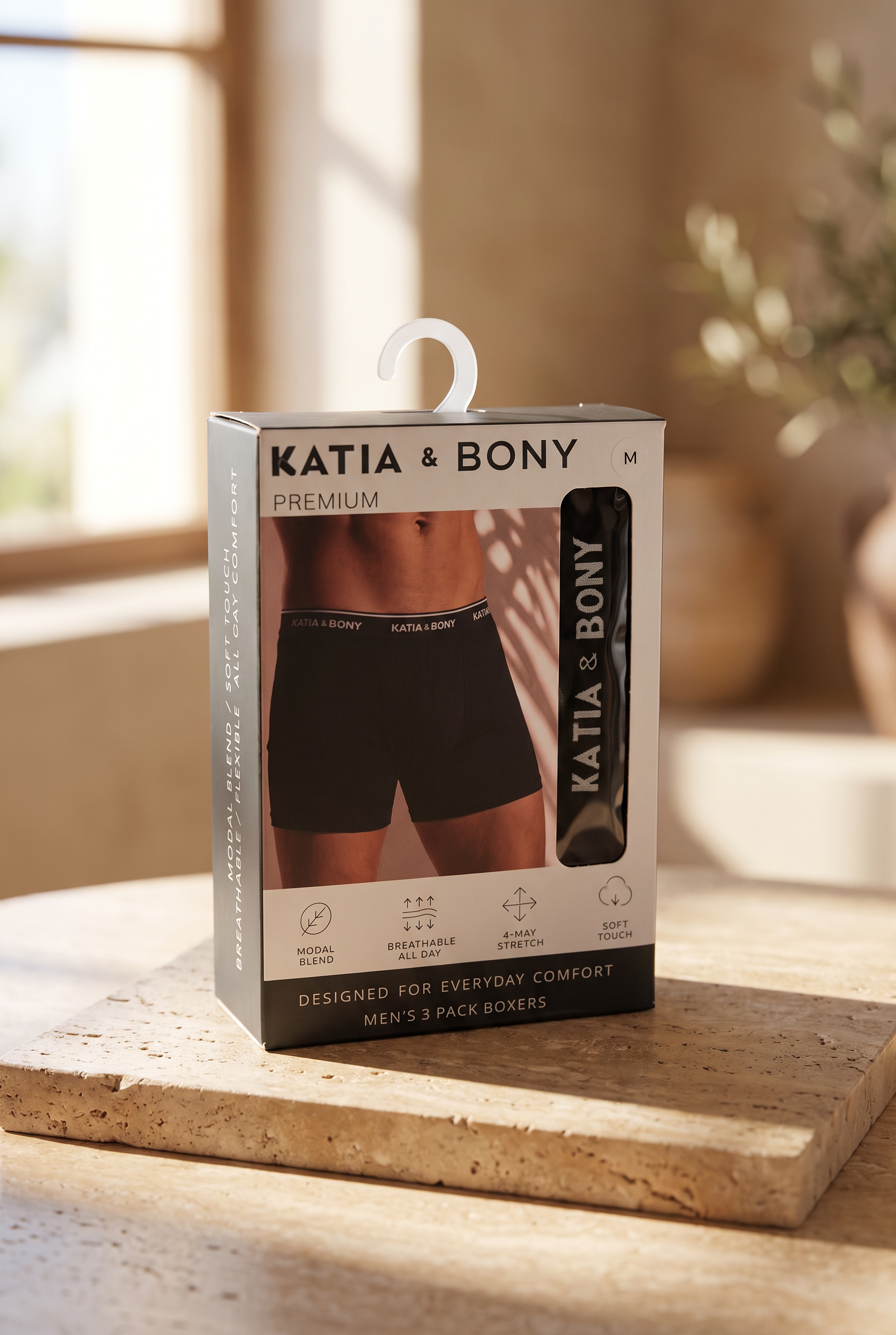Erkek 3'lü Kutulu Basic Modal Boxer Siyah