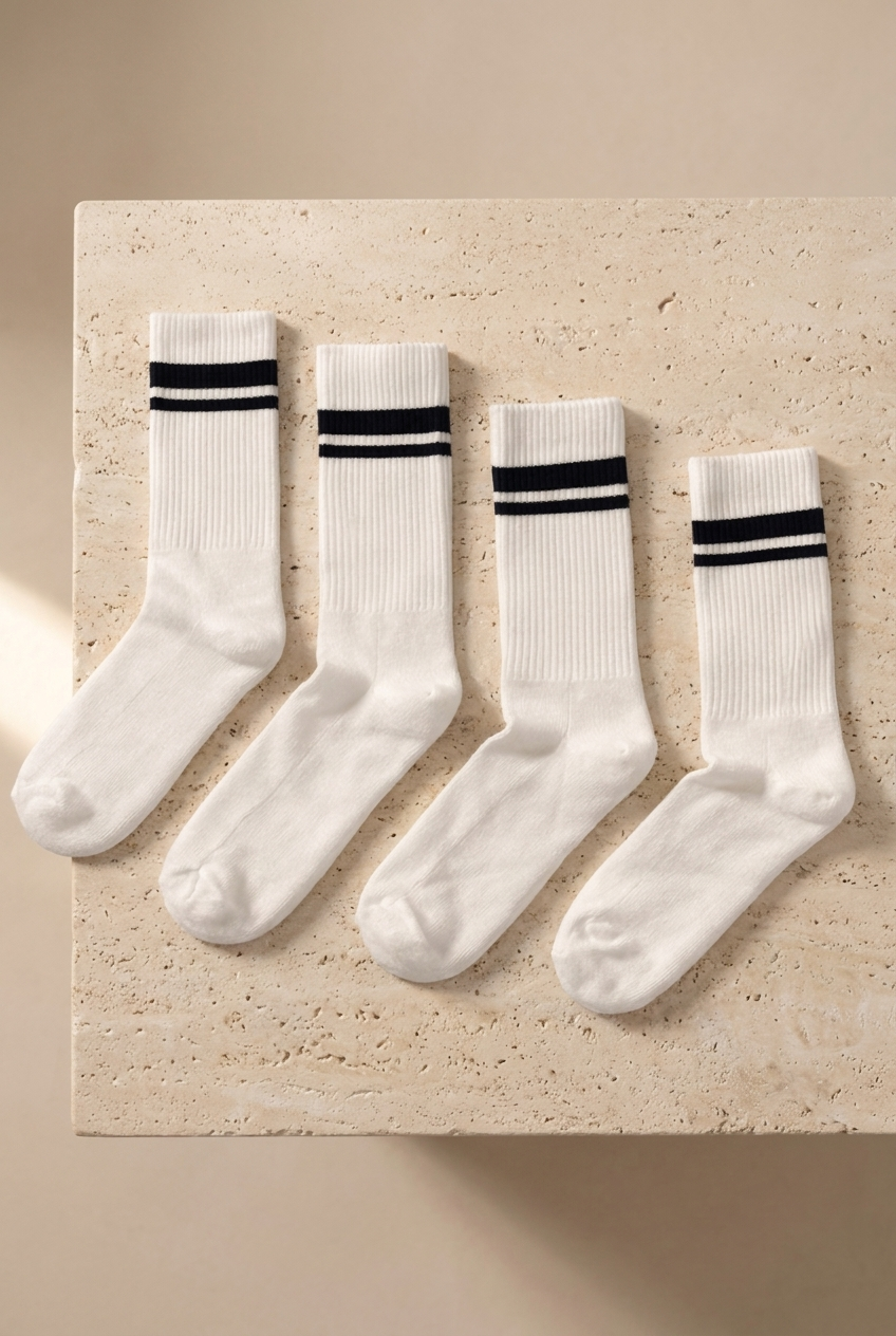 22501G4029 ŞERİTLİ ERKEK SOKET ÇORAP White