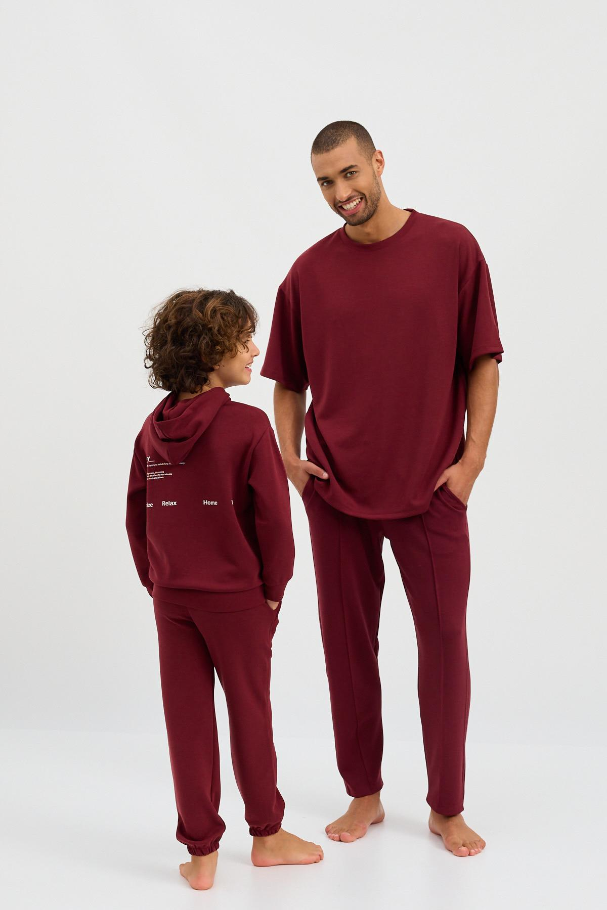 Erkek Basıc Fluffy Fitilli Modal Eşofman Altı Bordo