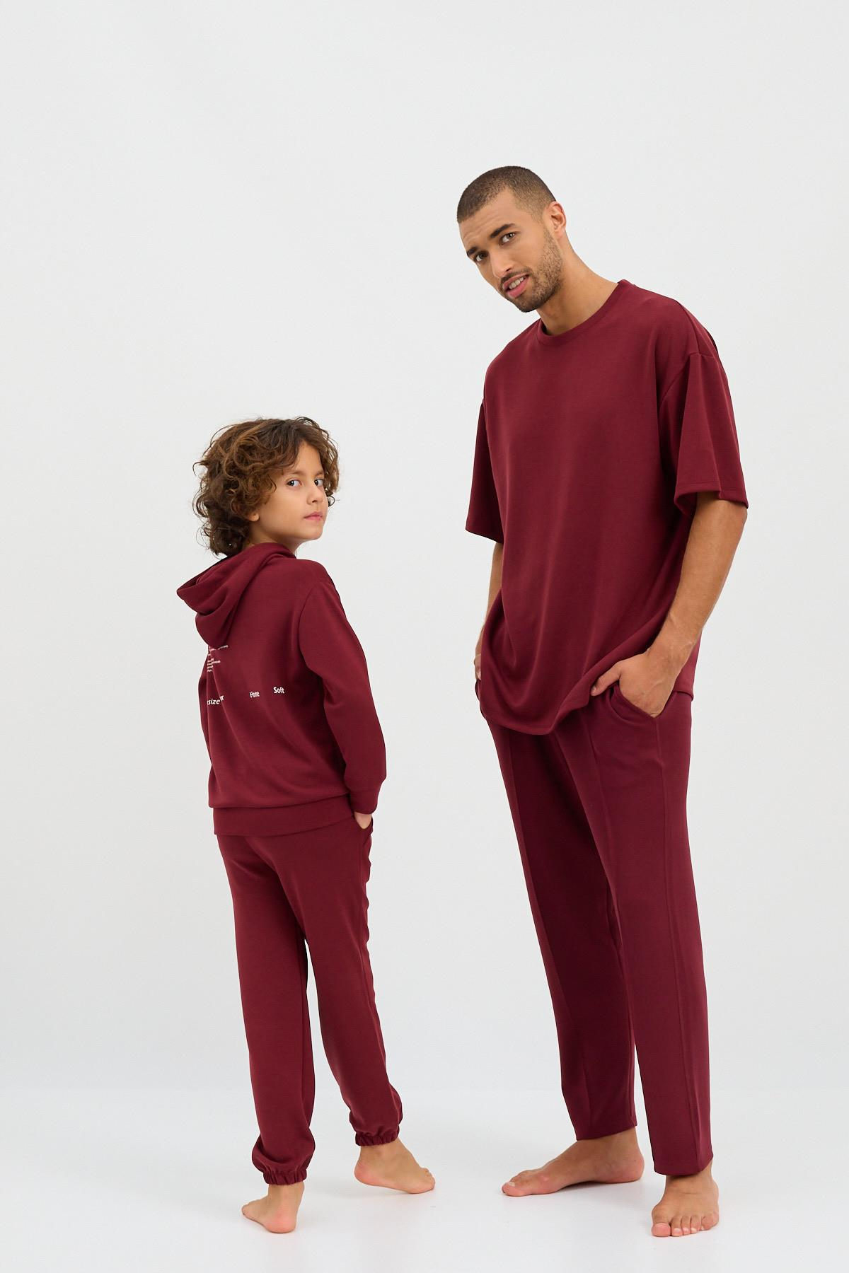 Erkek Basıc Fluffy Fitilli Modal Eşofman Altı Bordo