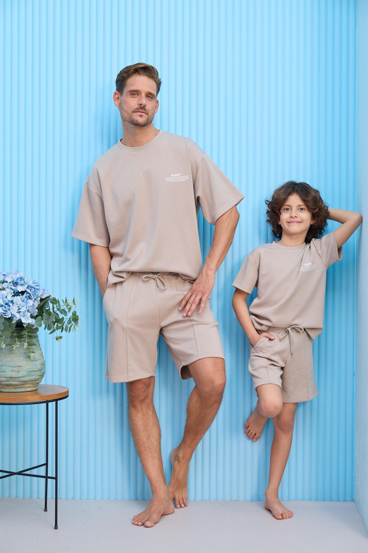 Erkek Bej Renkli Fluffy Baskılı Basic Şort