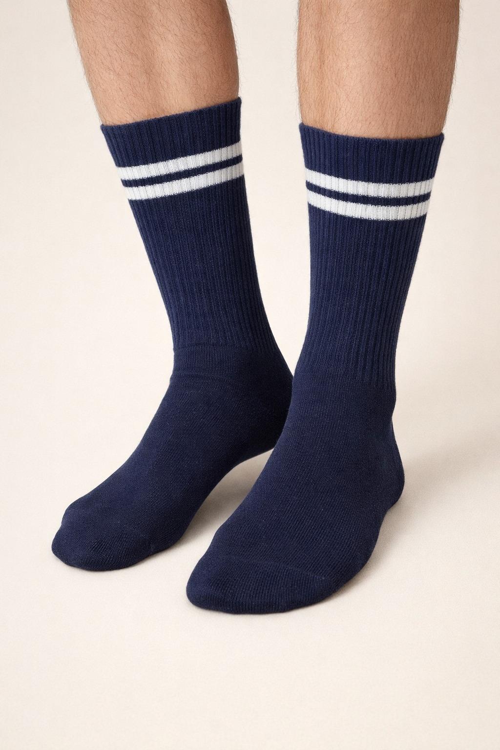 Erkek Çift Şeritli Soket Çorap Lacivert