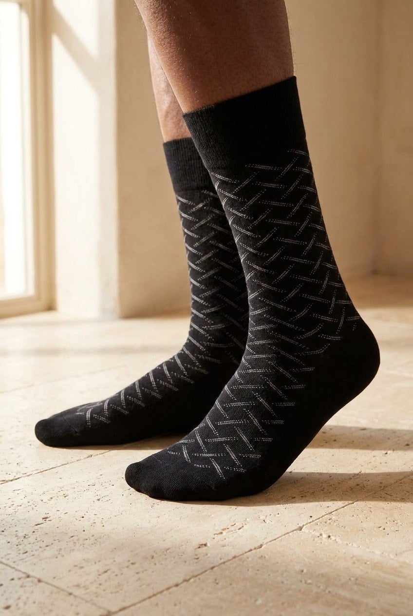 Men's Stripe Patterned Socks Black