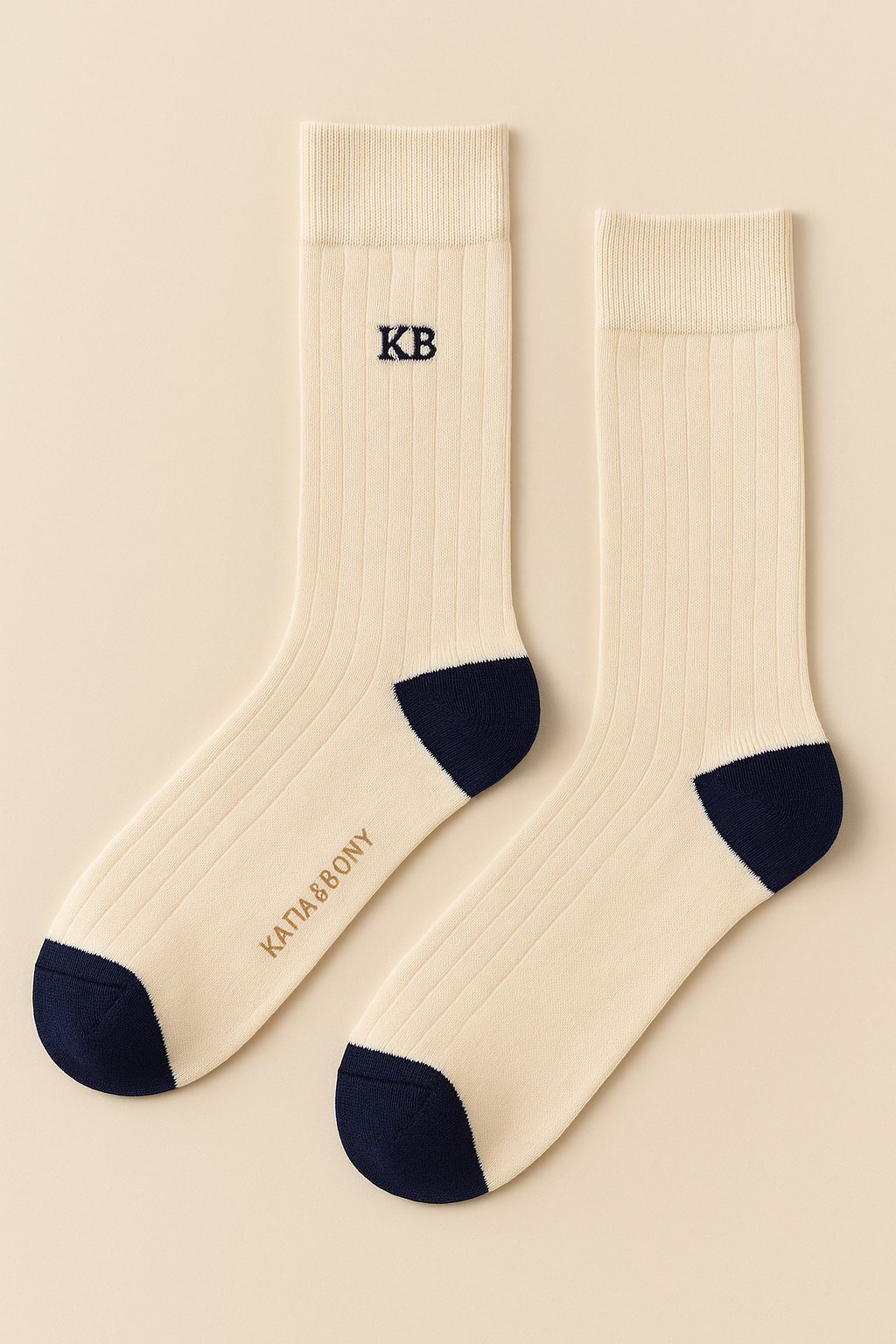 Erkek Çizgili Nakışlı Soket Çorap Ekru