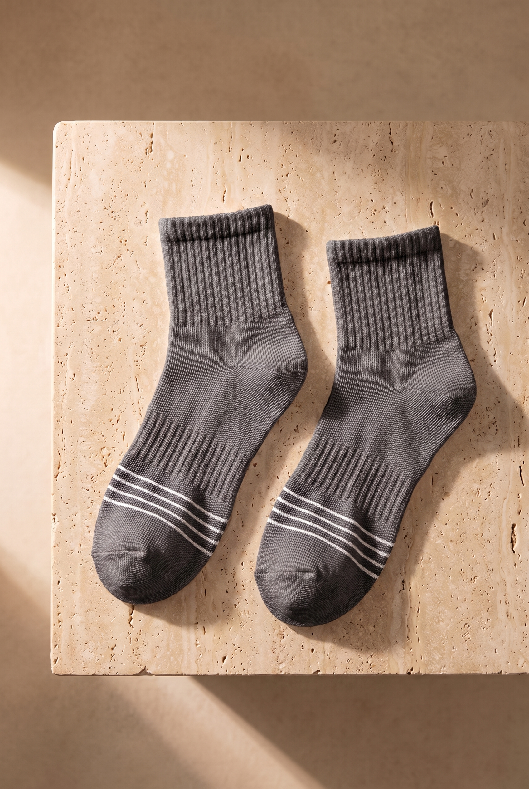 Erkek Çizgili Pamuklu Step Çorap Füme