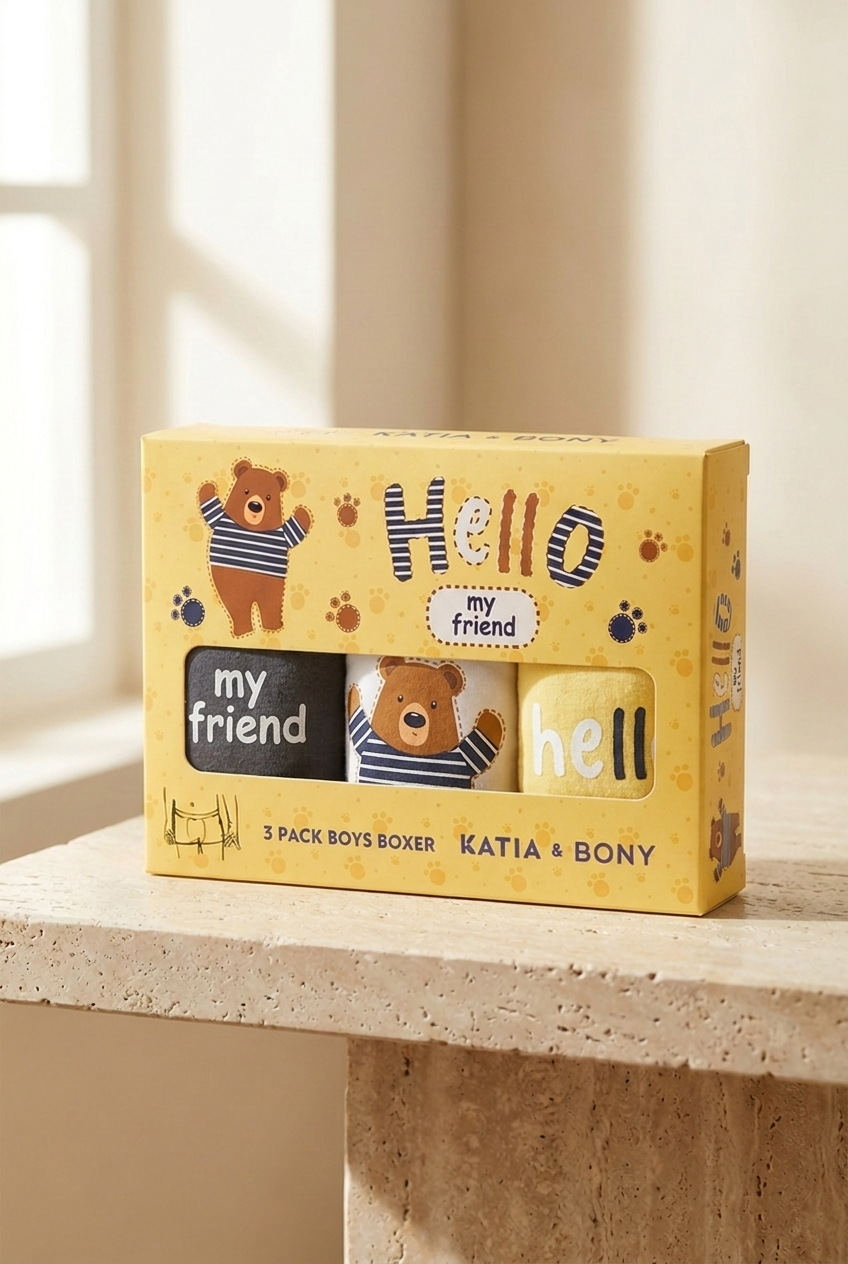 Erkek Çocuk 3'lü Teddy Kutulu Boxer Sarı