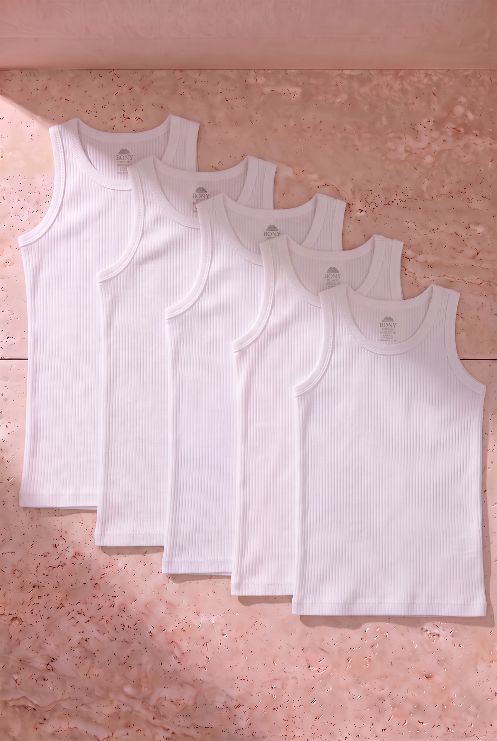 Erkek Çocuk 5 li Paket Ribanalı Kalın Askılı Atlet Beyaz