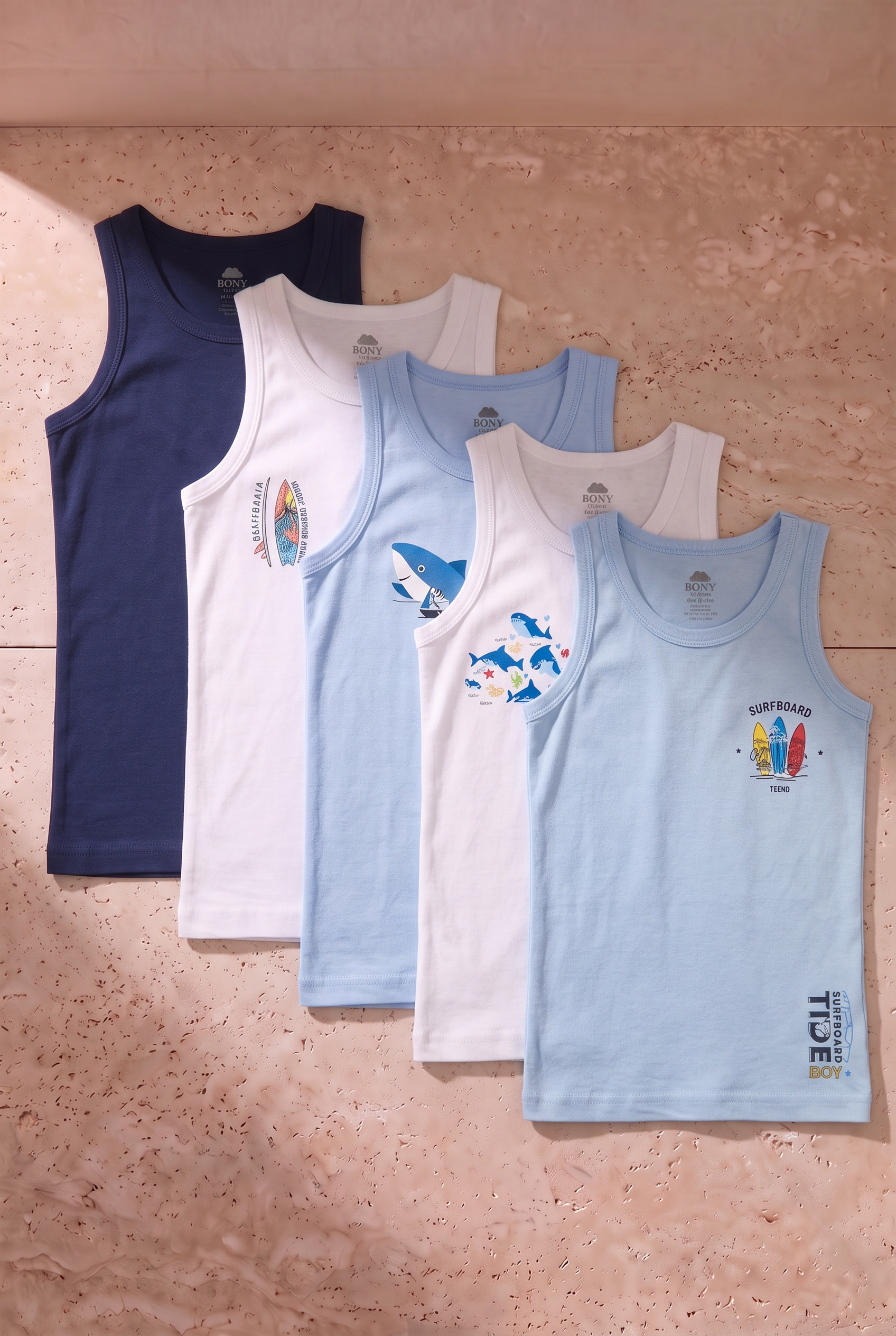 12503G1062 5PCK KARIŞIK BASKILI ERKEK ÇOCUK ATLET - E-7927 Patterned