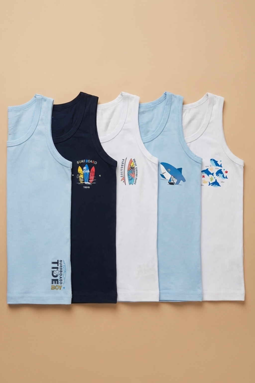 12503G1062 5PCK KARIŞIK BASKILI ERKEK ÇOCUK ATLET - E-7927 Patterned