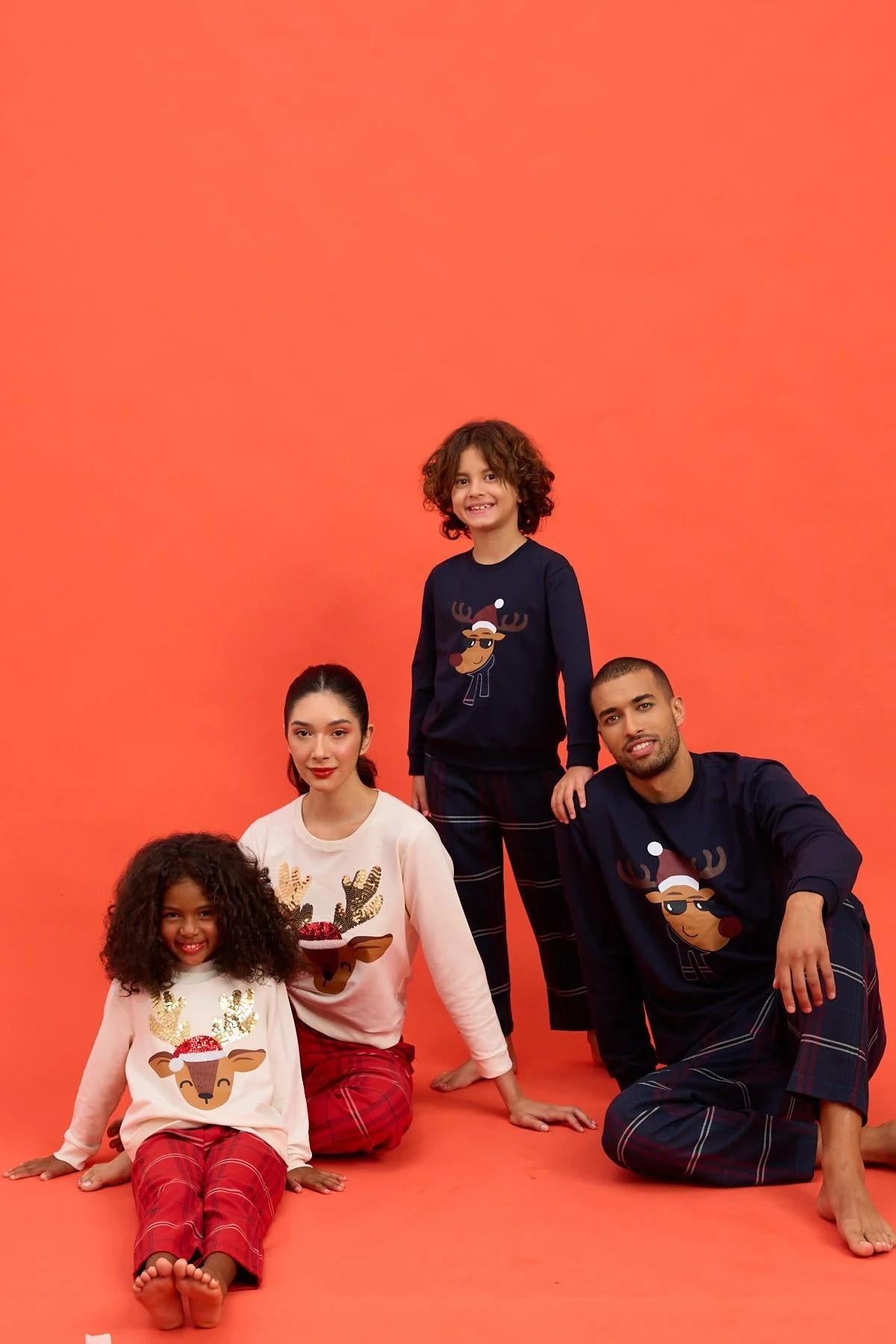 Erkek Çocuk Deer New Year Pijama Takımı Lacivert