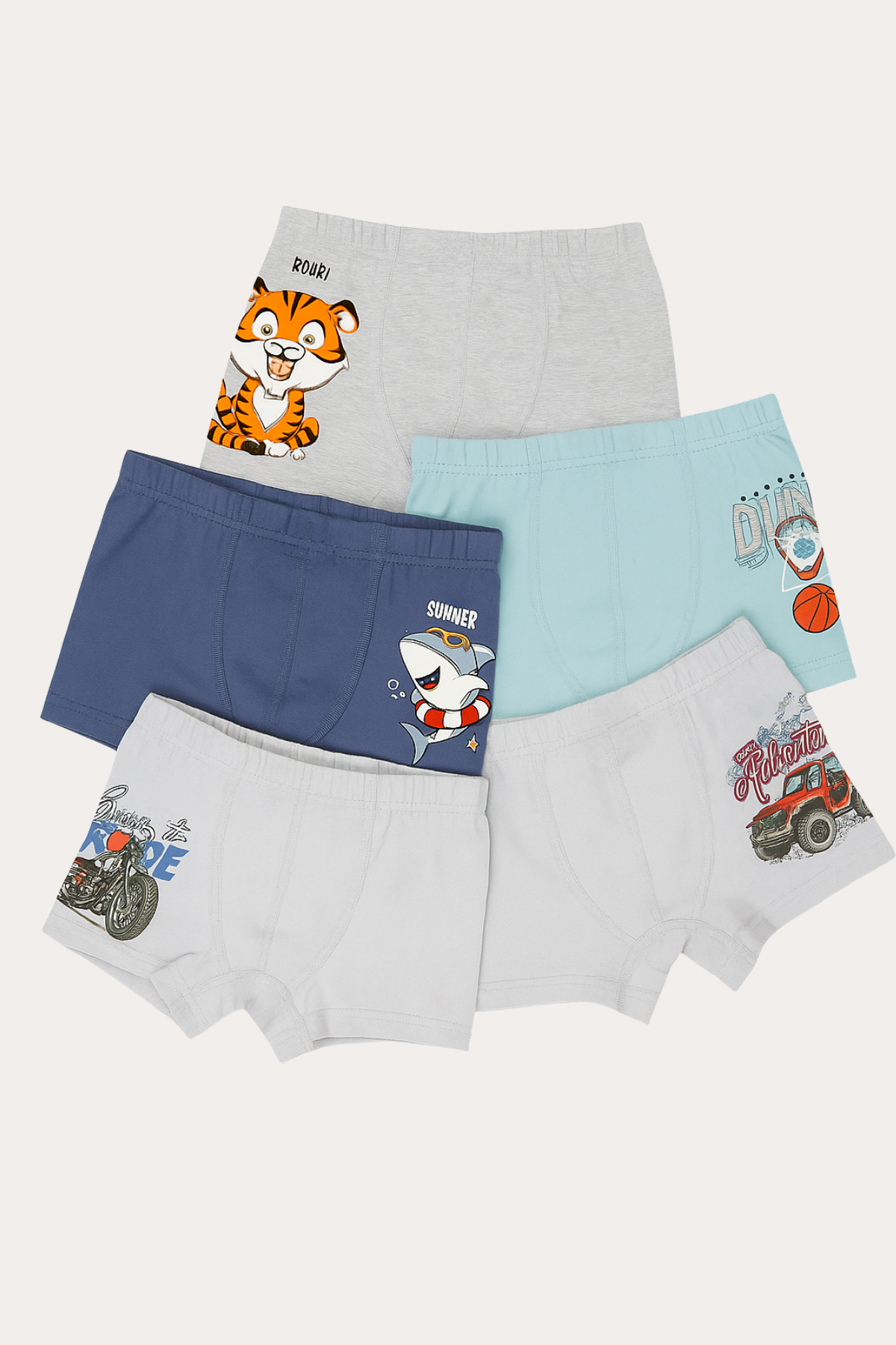 Erkek Çocuk Desenli 5'li Boxer