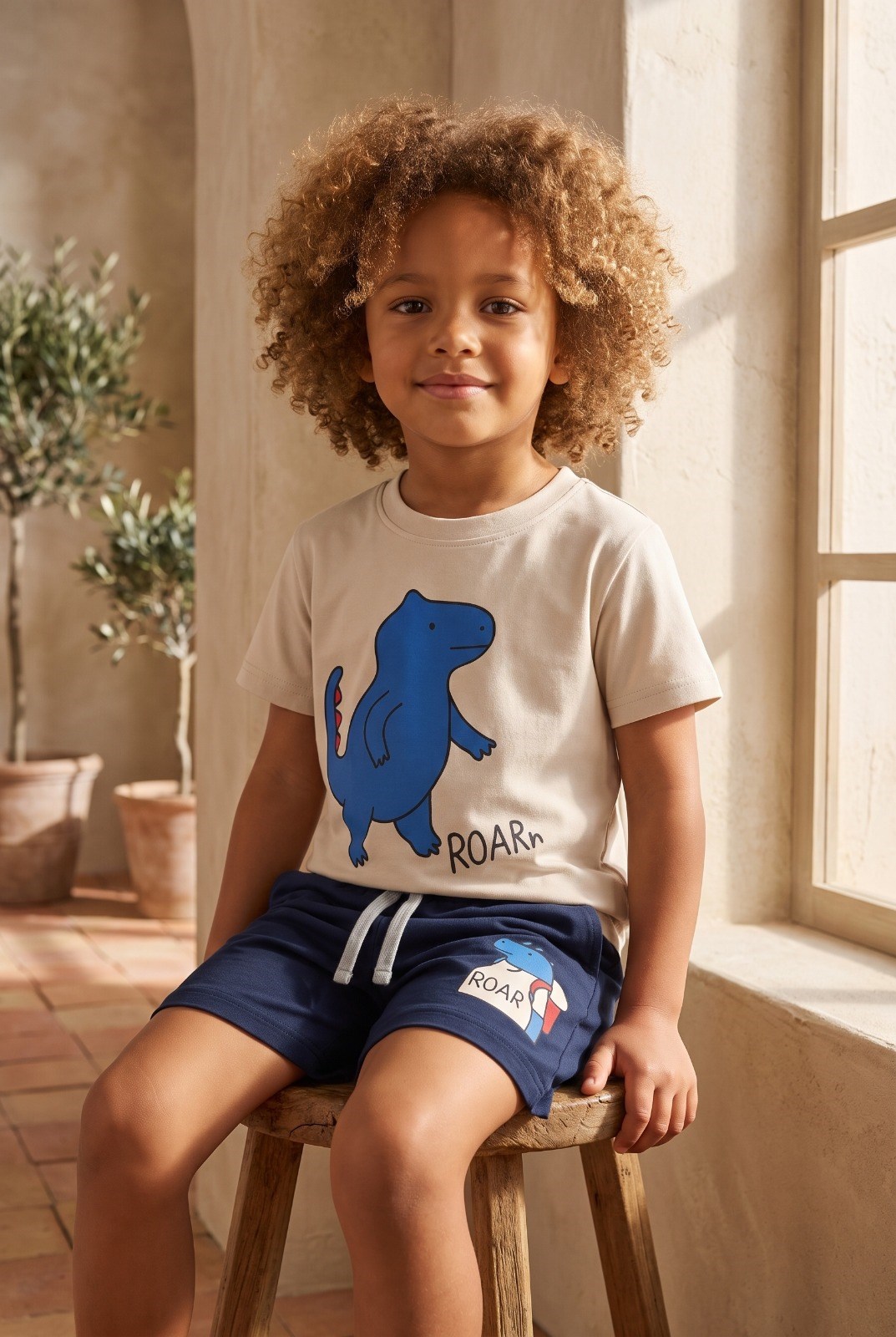 Erkek Çocuk Dinozor Desenli Şortlu Pijama Takımı