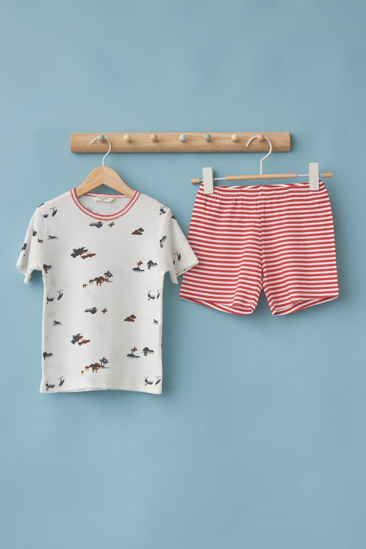 Safari Desen Çocuk Pijama Takımı Ekru