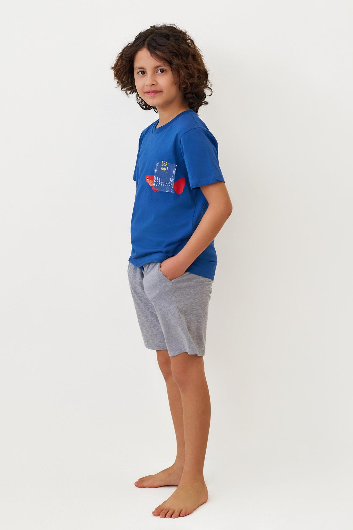 Erkek Çocuk Frillwave Balıklı Şortlu Pijama Takımı Lacivert