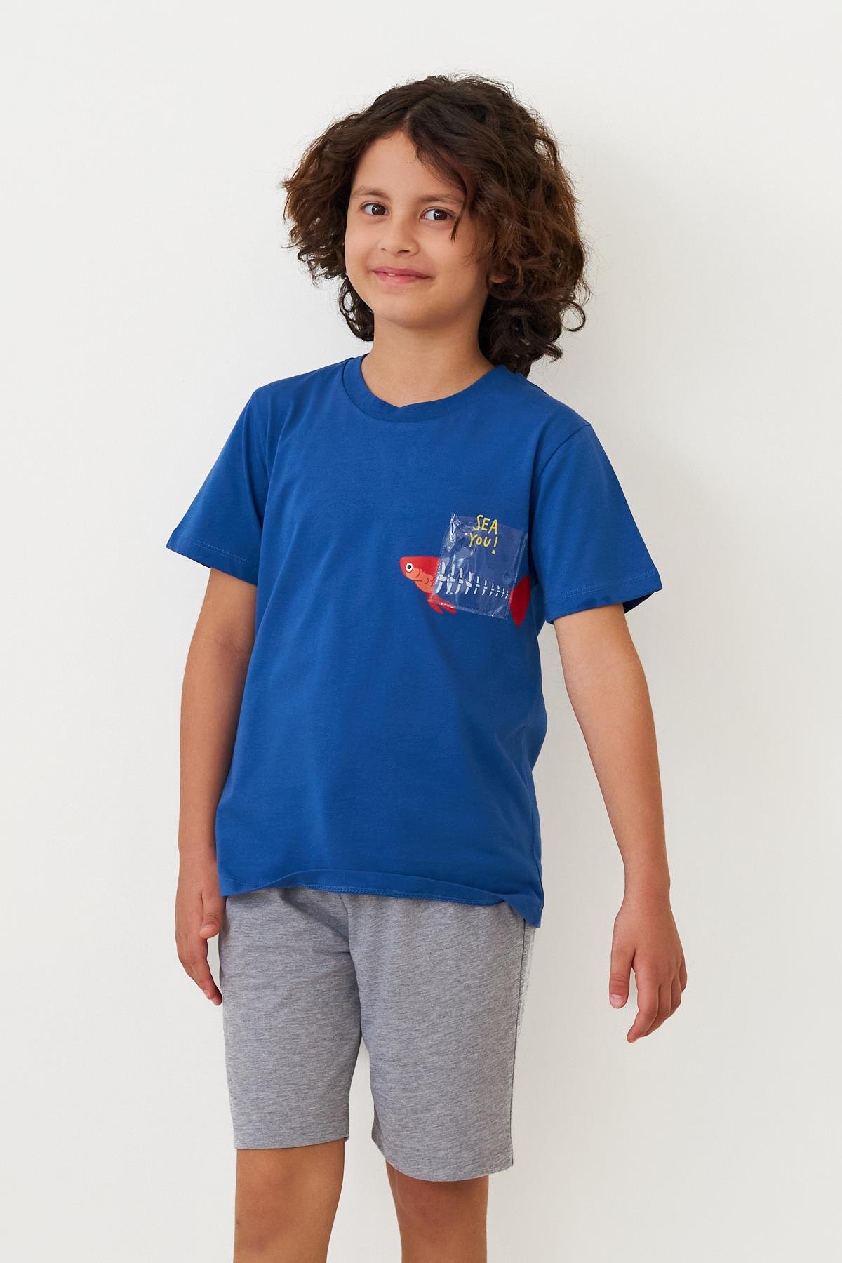 Erkek Çocuk Frillwave Balıklı Şortlu Pijama Takımı Lacivert