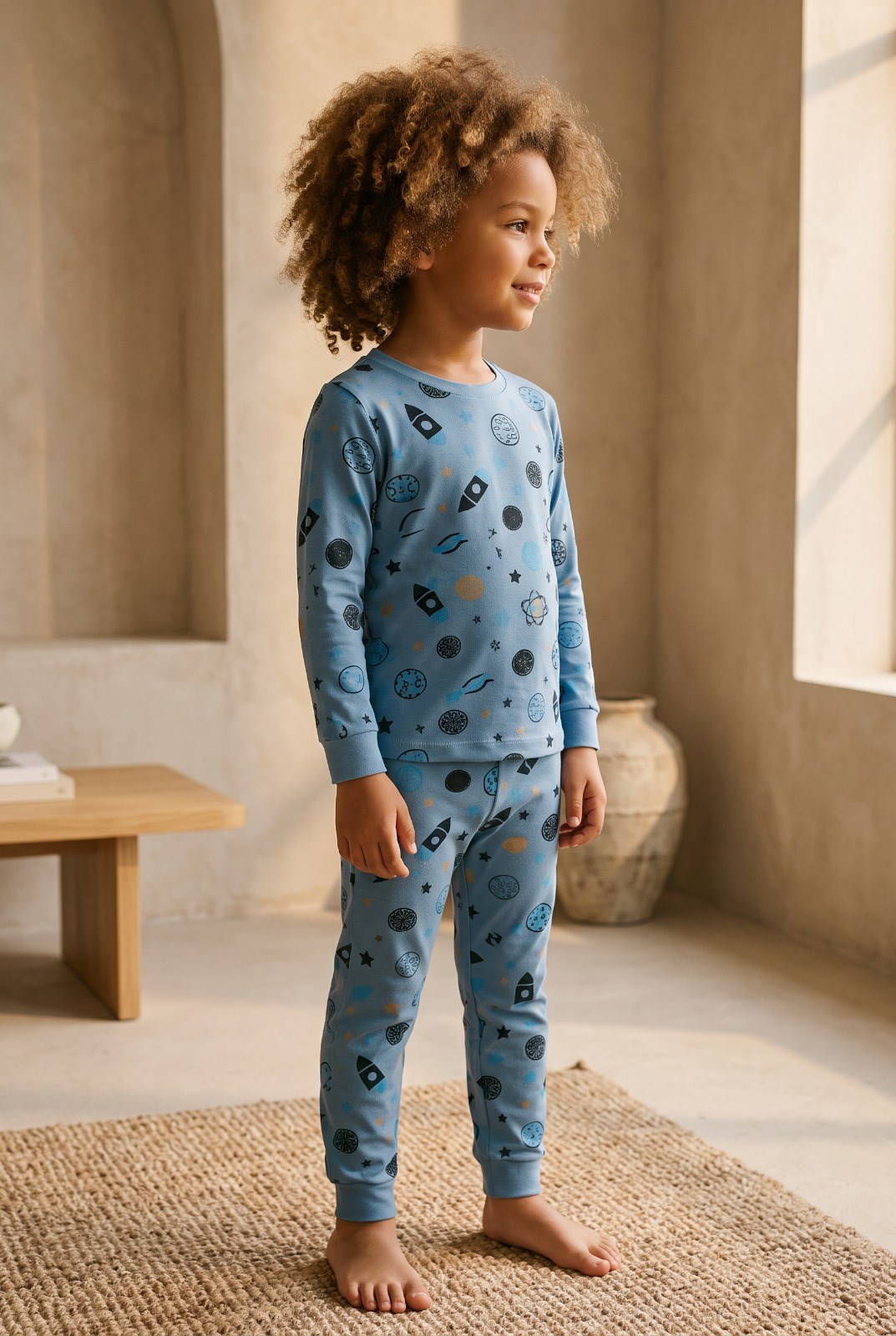 22512G2013 GEZEGEN DESENLİ ÇOCUK PİJAMA TAKIM Patterned