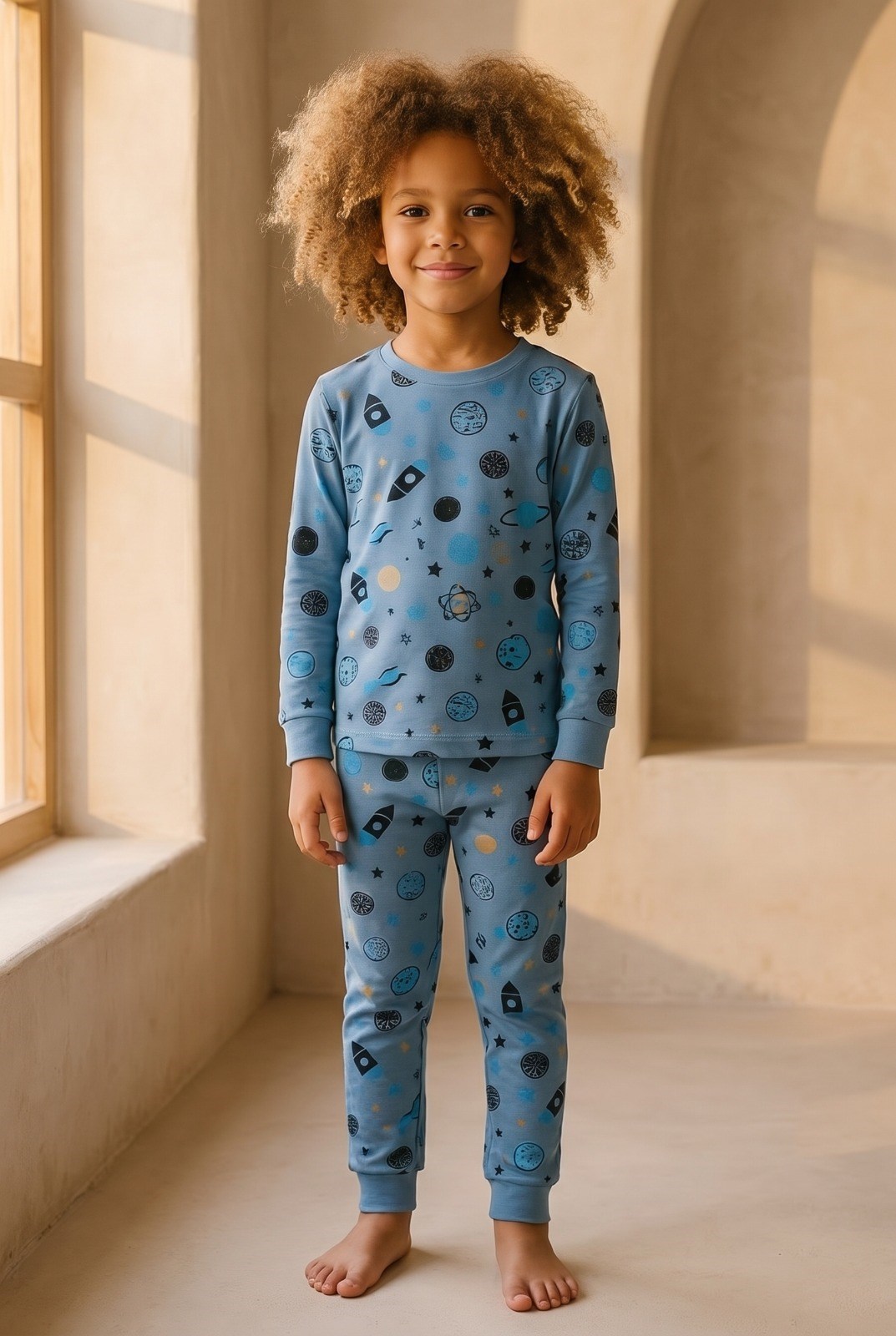 22512G2013 GEZEGEN DESENLİ ÇOCUK PİJAMA TAKIM Patterned