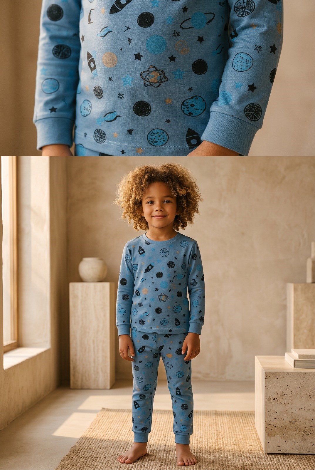 22512G2013 GEZEGEN DESENLİ ÇOCUK PİJAMA TAKIM Patterned