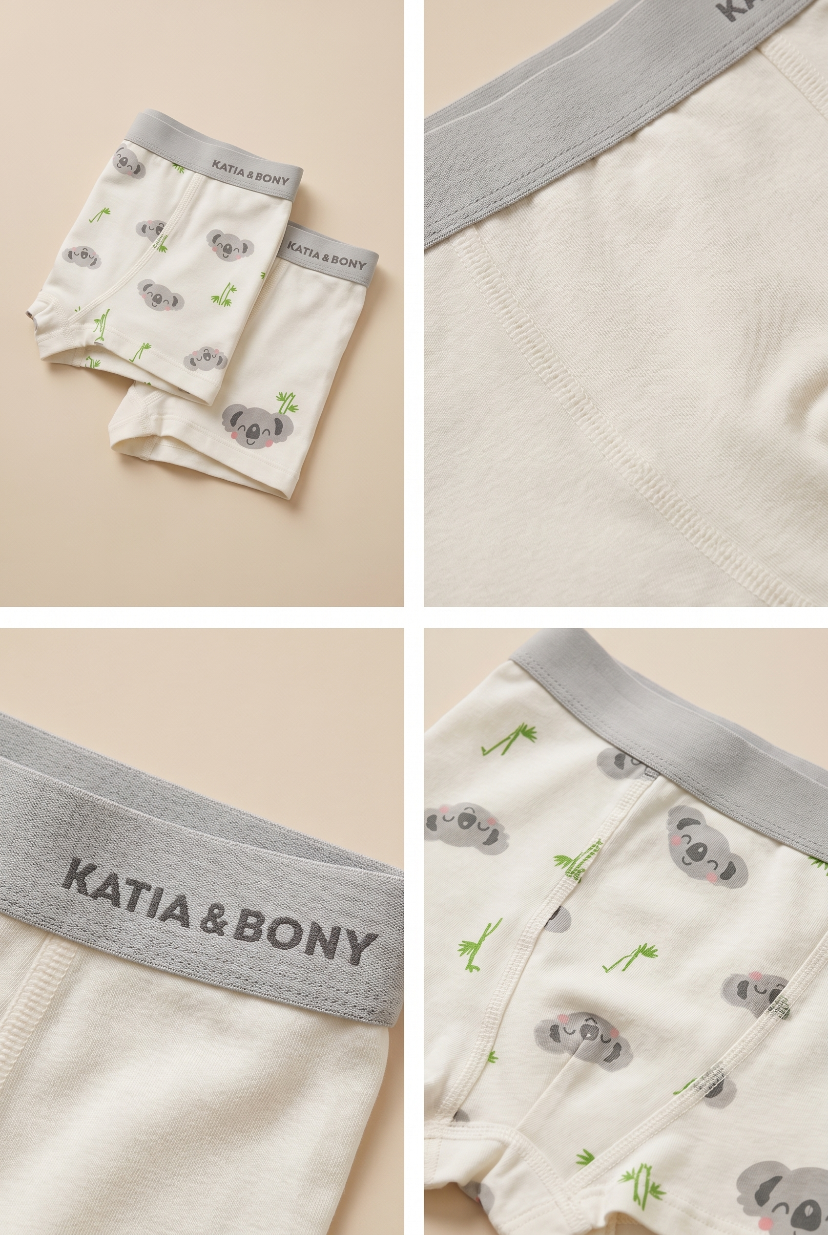 Erkek Çocuk Koala Desenli 2'li Boxer Ekru