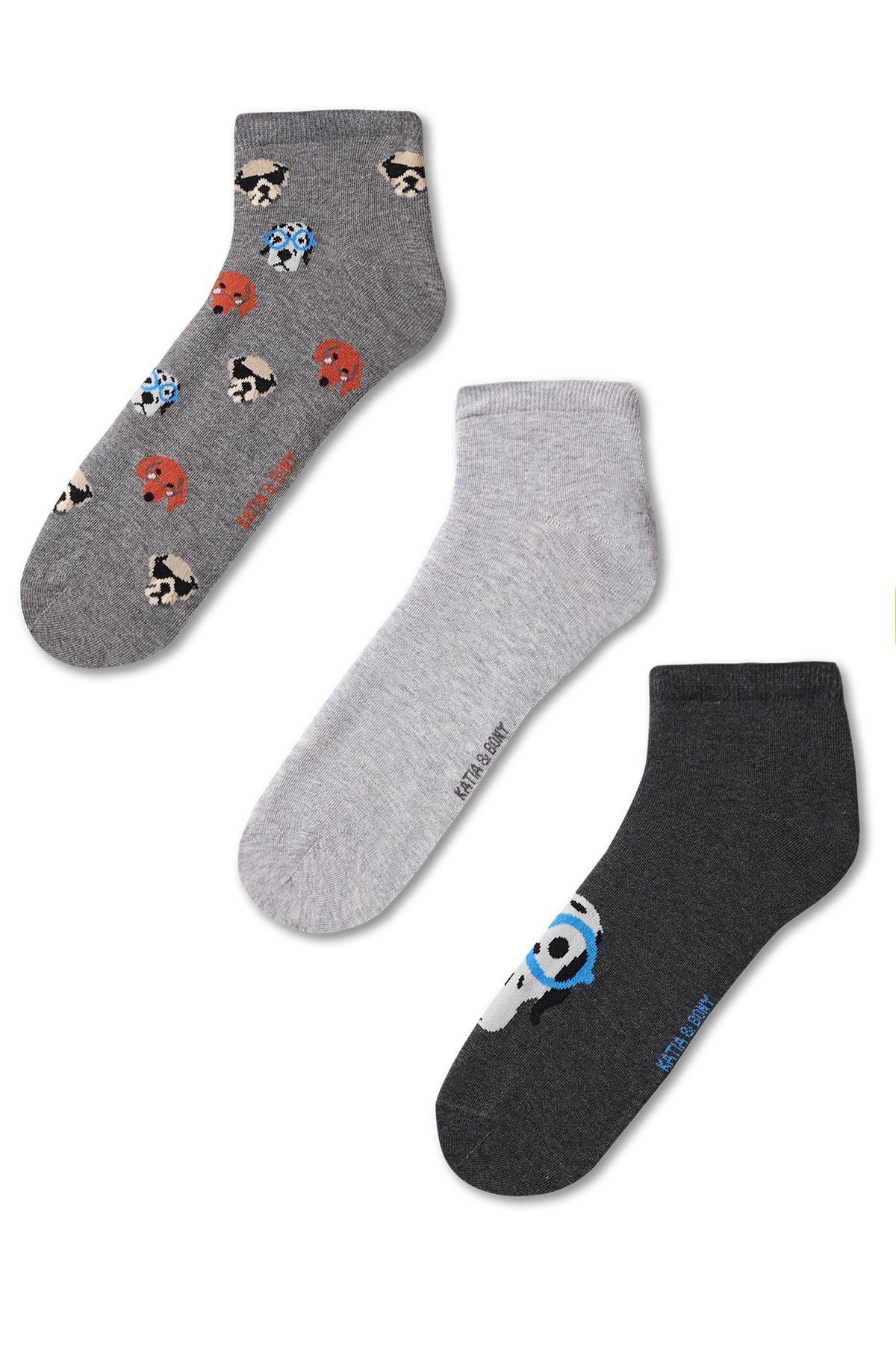 Erkek Çocuk Köpek Desenli 3'Lü Patik Çorap