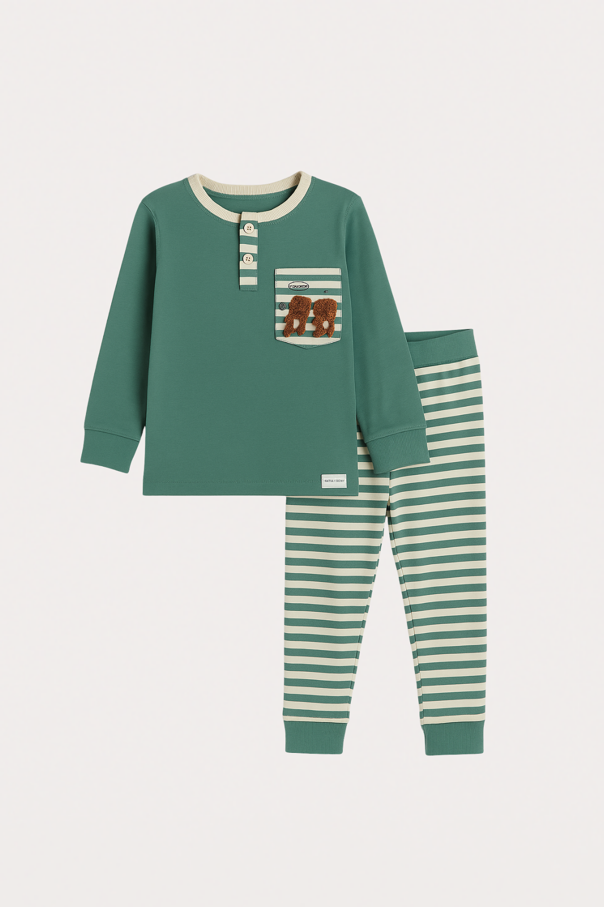 Erkek Çocuk Teddy Desenli Pijama Takımı Yeşil