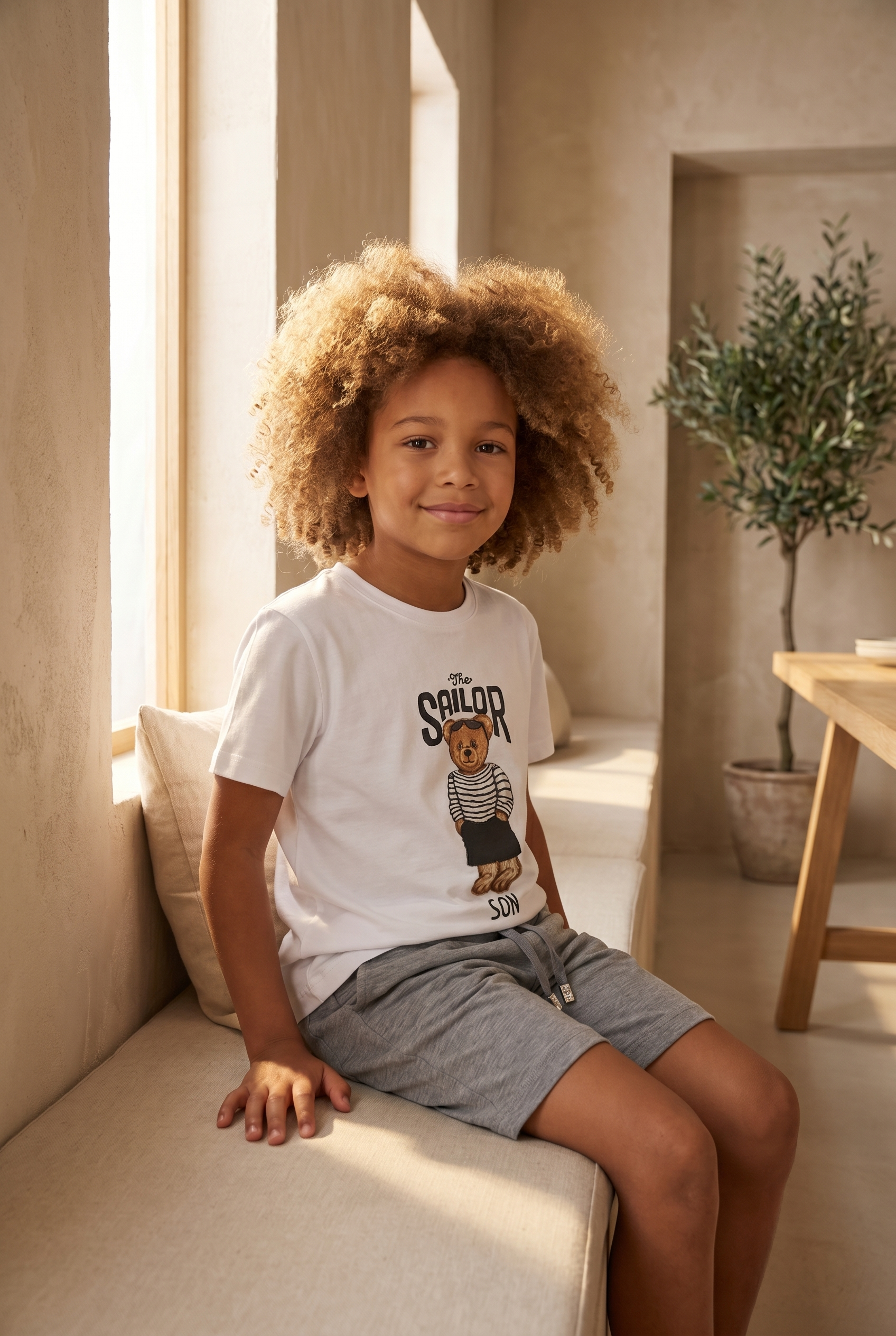 Erkek Çocuk The Sailor Teddy Baskılı Beyaz Şortlu Takım