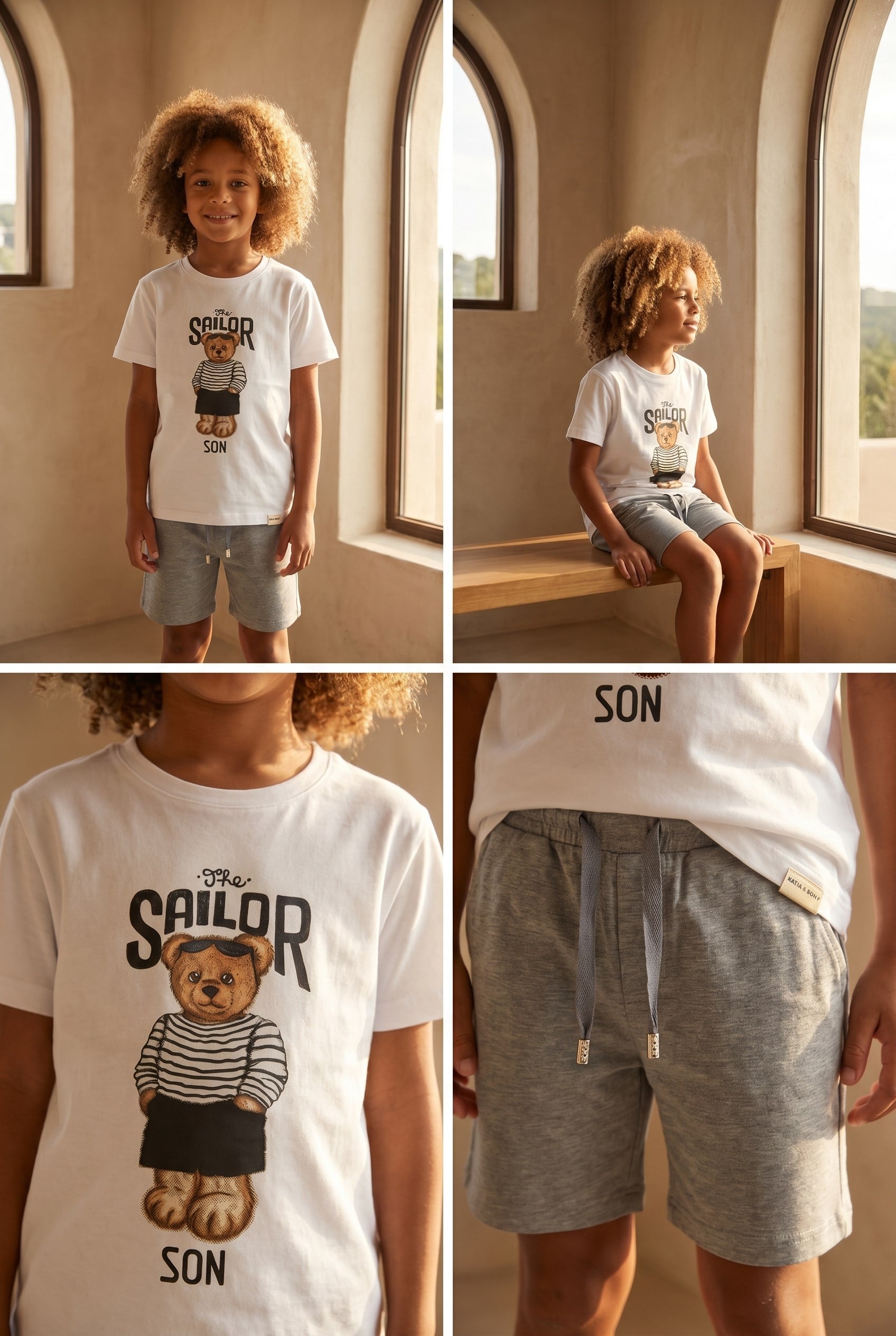 Erkek Çocuk The Sailor Teddy Baskılı Beyaz Şortlu Takım