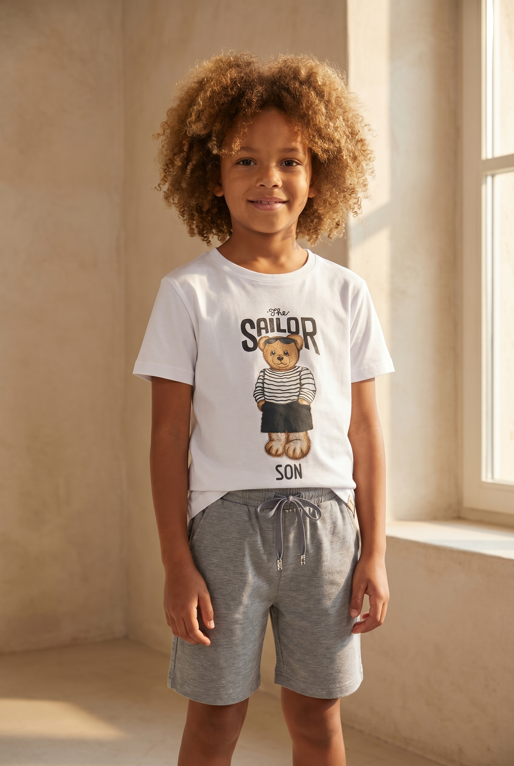 Erkek Çocuk The Sailor Teddy Baskılı Beyaz Şortlu Takım