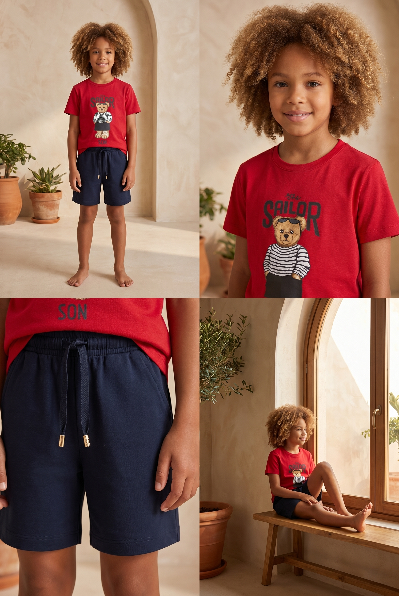 Erkek Çocuk The Sailor Teddy Baskılı Kırmızı Şortlu Takım