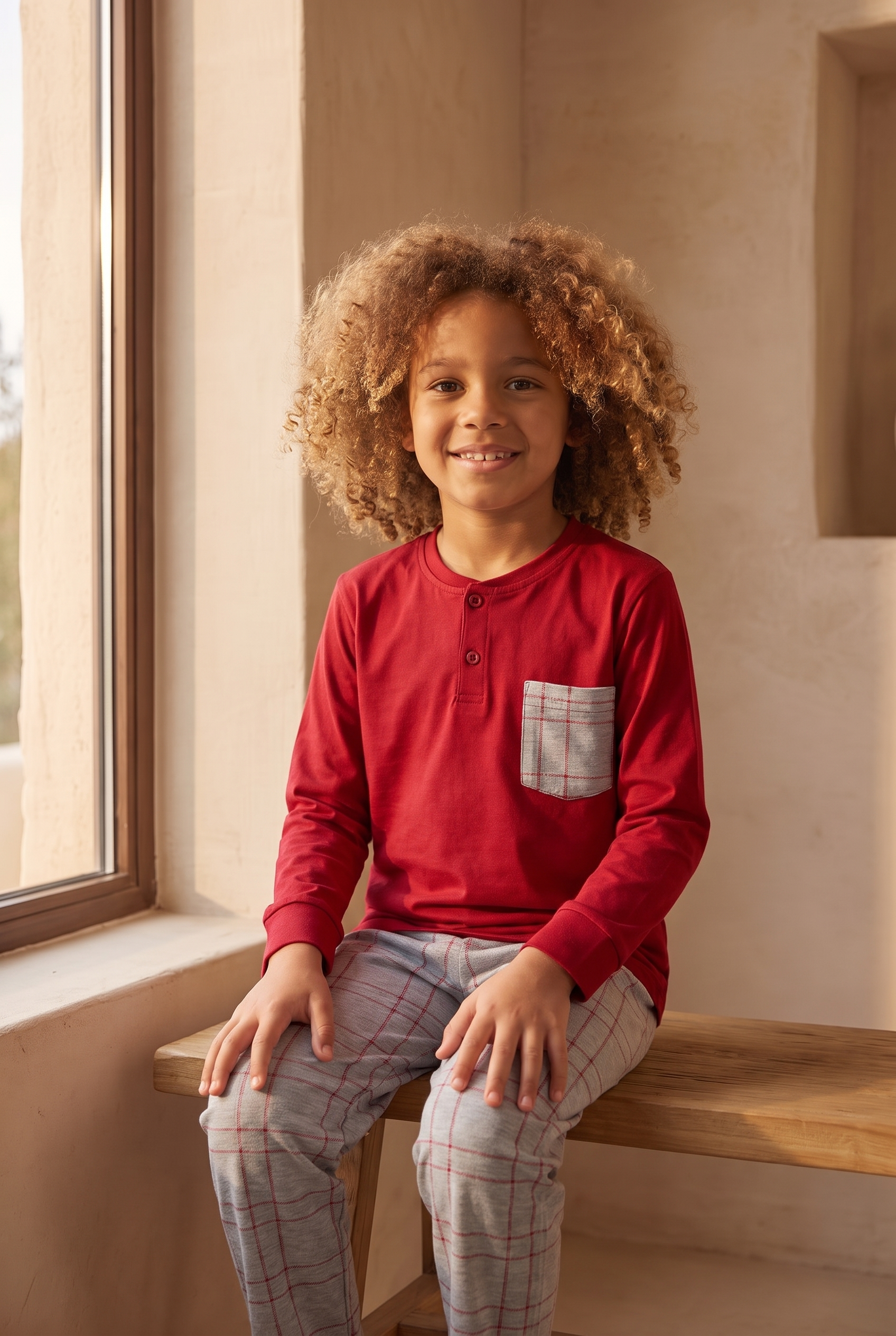 Erkek Çocuk Think Happy Çizgili Pijama Takımı Bordo