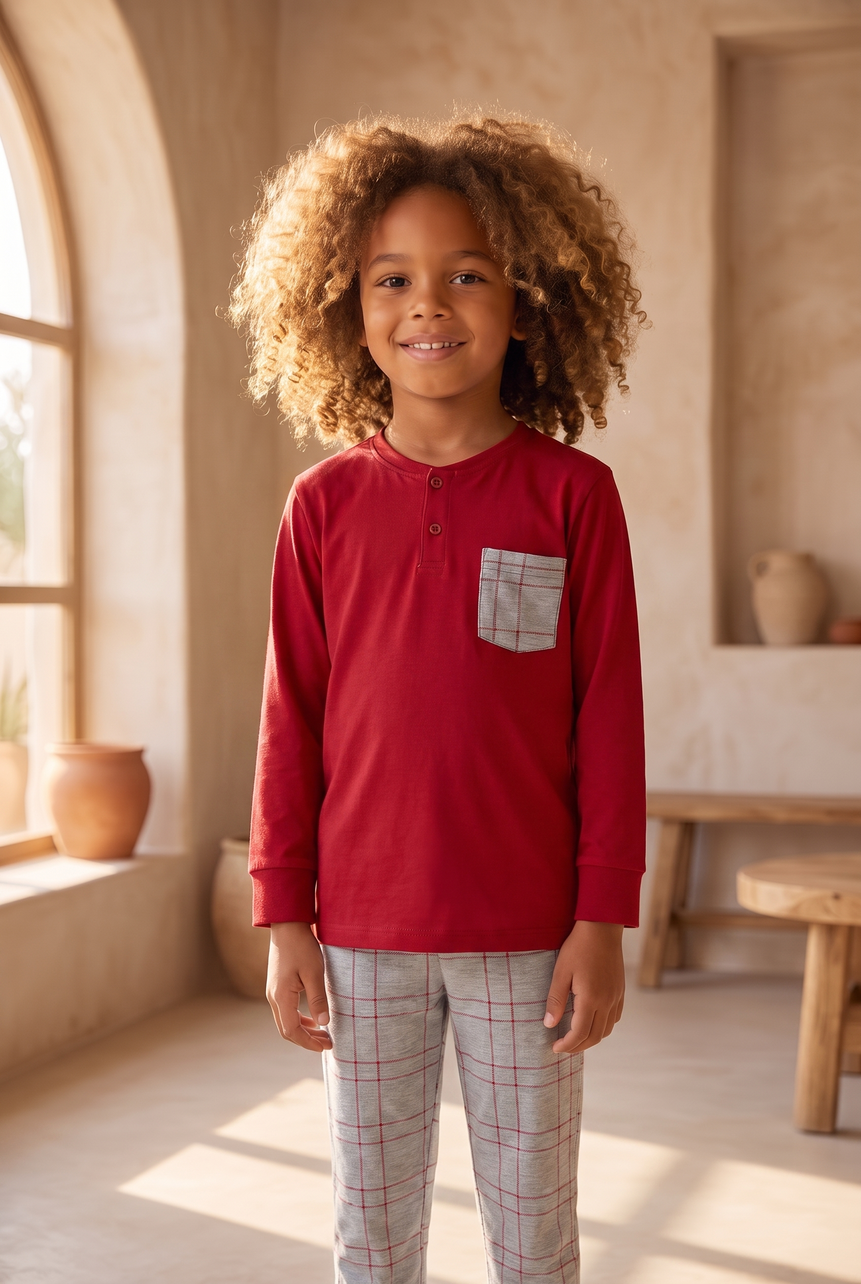 Erkek Çocuk Think Happy Çizgili Pijama Takımı Bordo