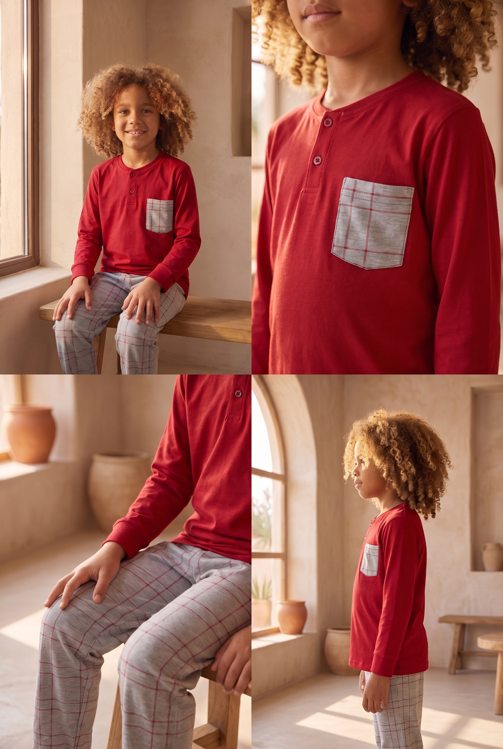 Erkek Çocuk Think Happy Çizgili Pijama Takımı Bordo
